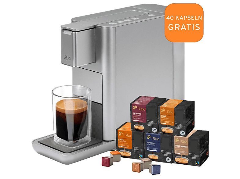 TCHIBO Qbo ICONIC + 40 Kapseln Kapselmaschine Silber