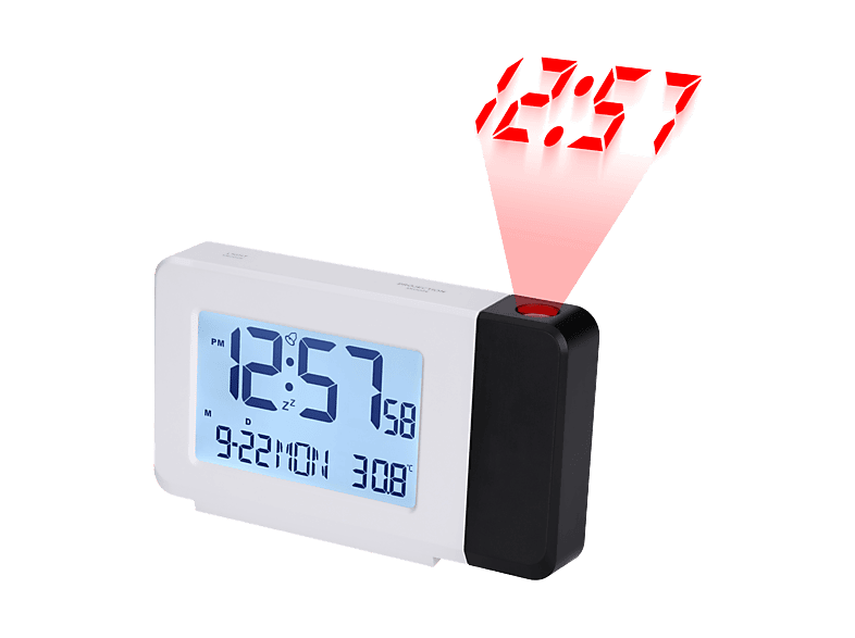 Reloj despertador inteligente - NK FA350101, Con Luz de Proyección, 2x Pilas AA, Alarma, Función Repetición, Blanco