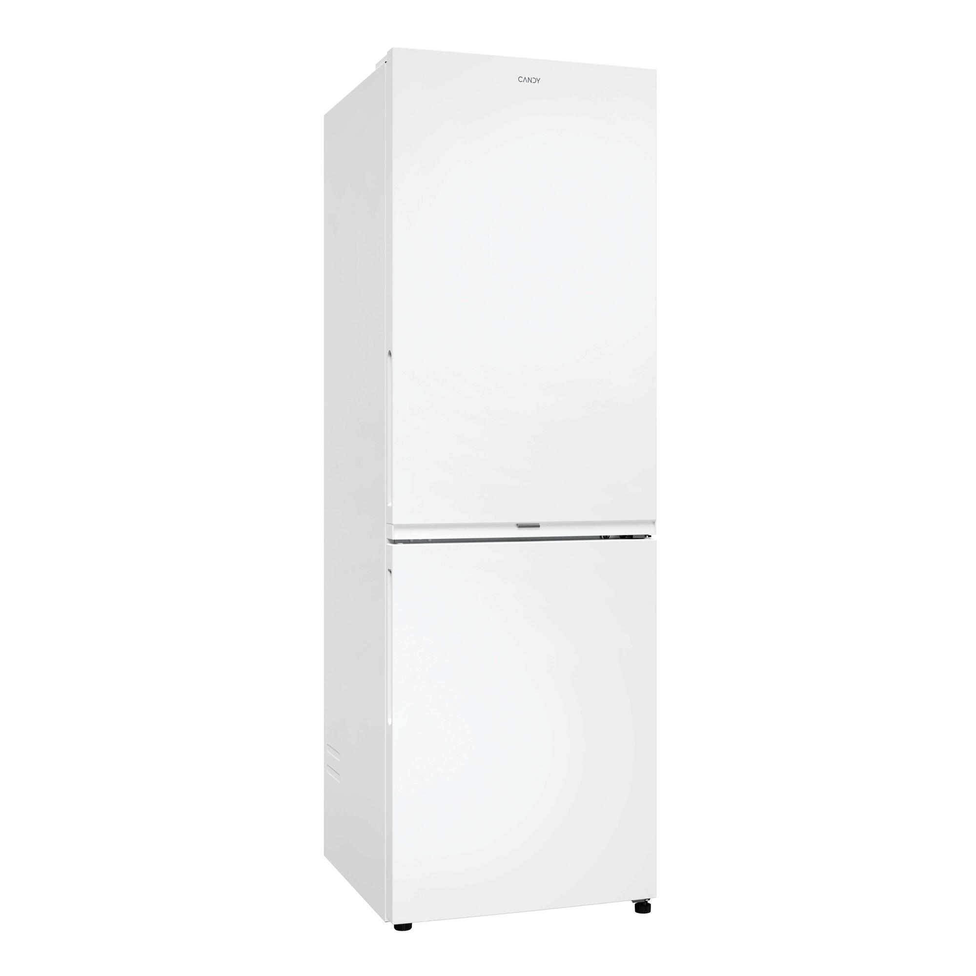 Un refrigerador blanco de dos puertas, con congelador arriba y abajo.
