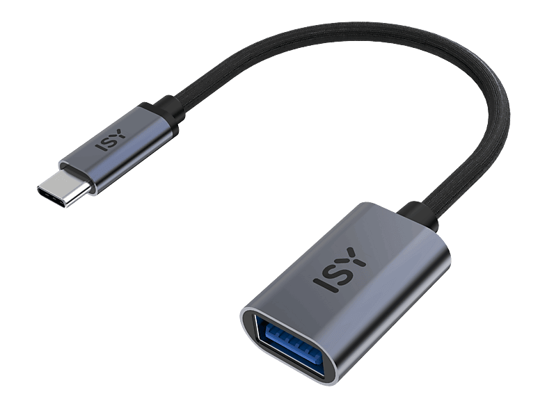 Cable adaptador - ISY IAD-1050, Universal, 15 cm, USB-A a USB-C, 5 Gbps, Gris/Negro