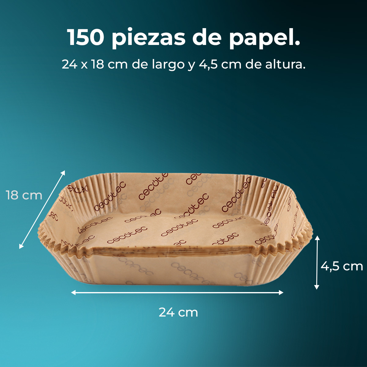 Molde de papel marrón, 24x18cm, 4,5cm alto, con logo de marca impreso.