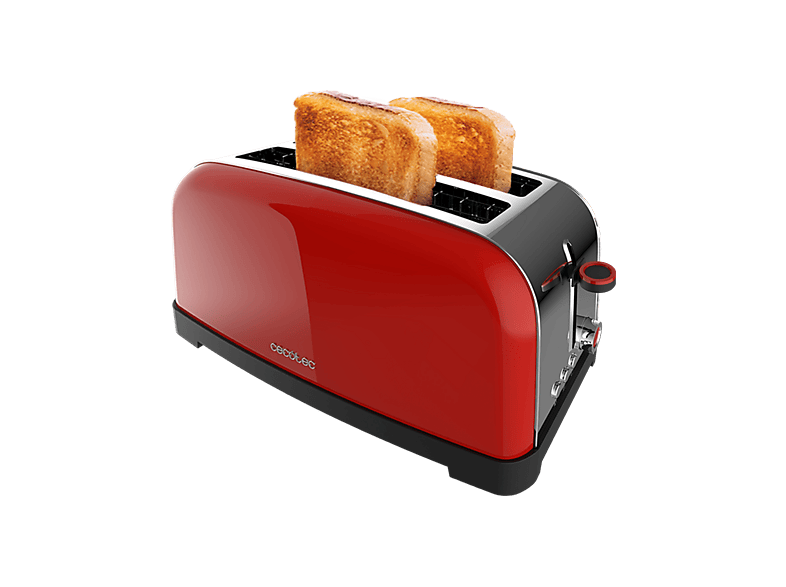 Tostadora - Cecotec Toastin’ time 1500 Red Lite, W, Doble ranura larga, 4 tostadas, Ranura ancha 3,8 cm, 7 niveles, Acero inoxidable, Rojo