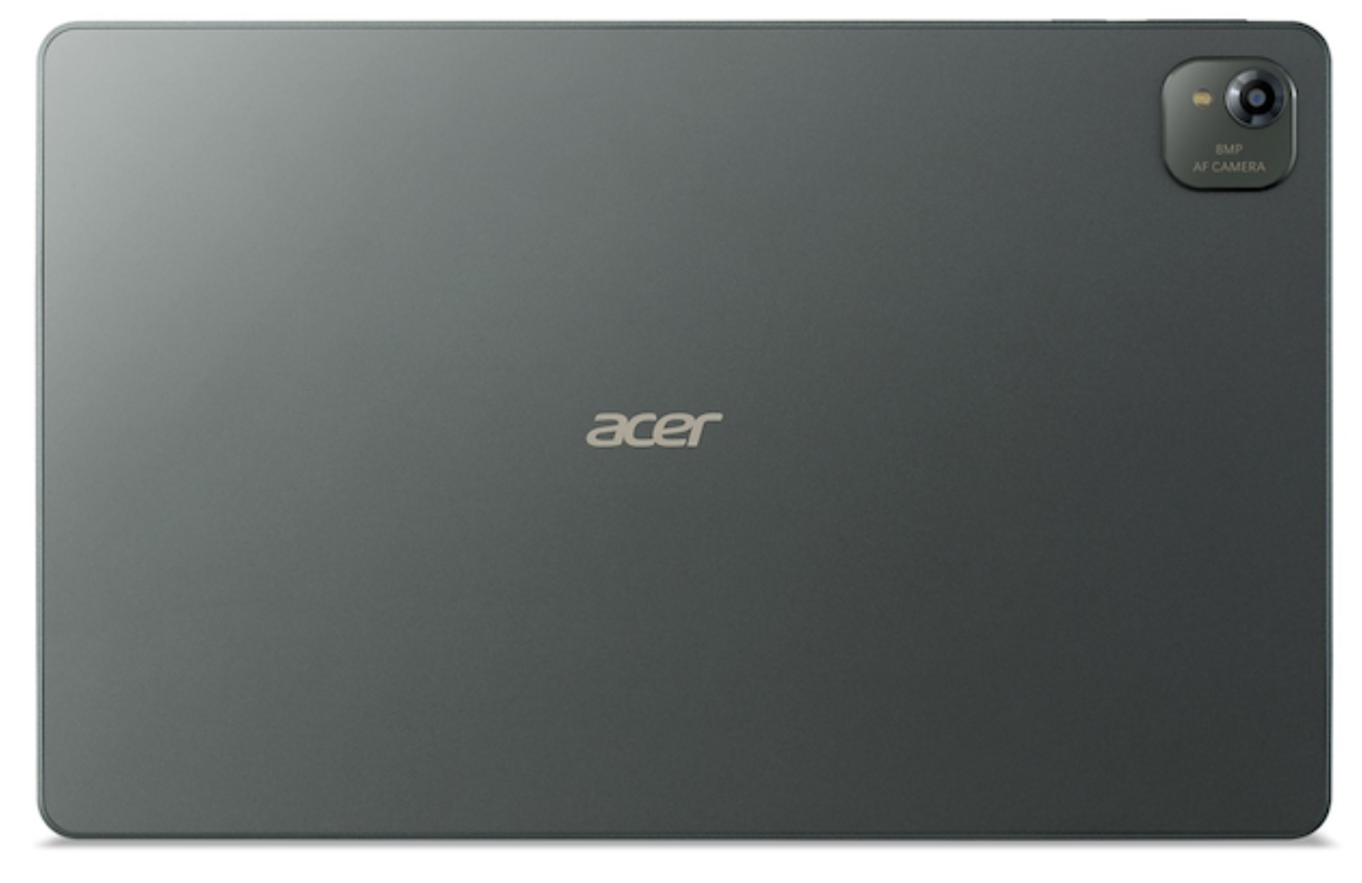 Parte trasera de una tablet Acer gris con logo 'acer' y cámara de 8MP.