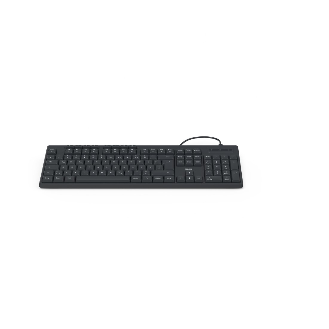 Ein schwarzes Tastatur-Layout mit QWERTZ-Tasten und einem Nummernblock.