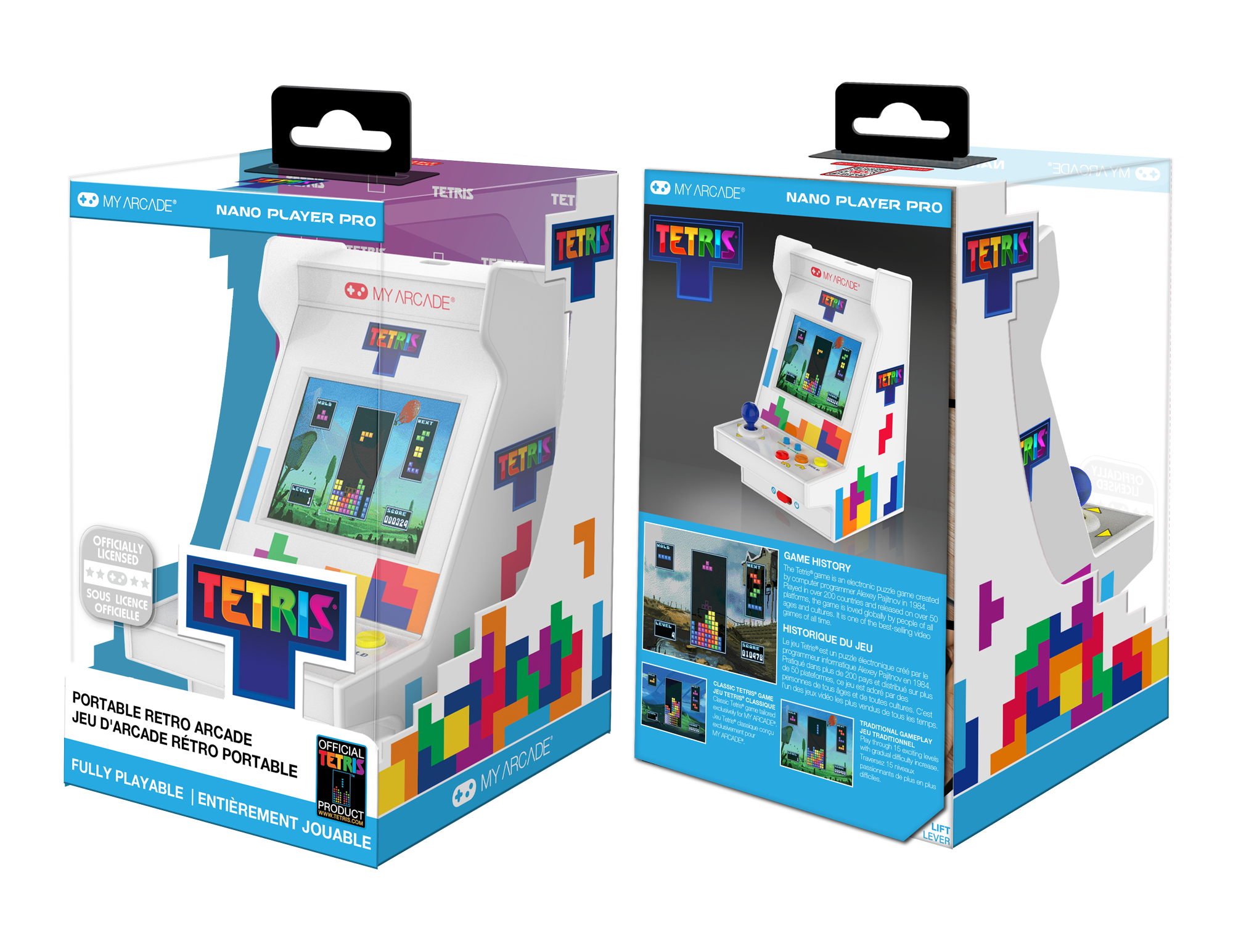 Retro arcade tasarımlı My Arcade Tetris Nano Player Pro kutusu.