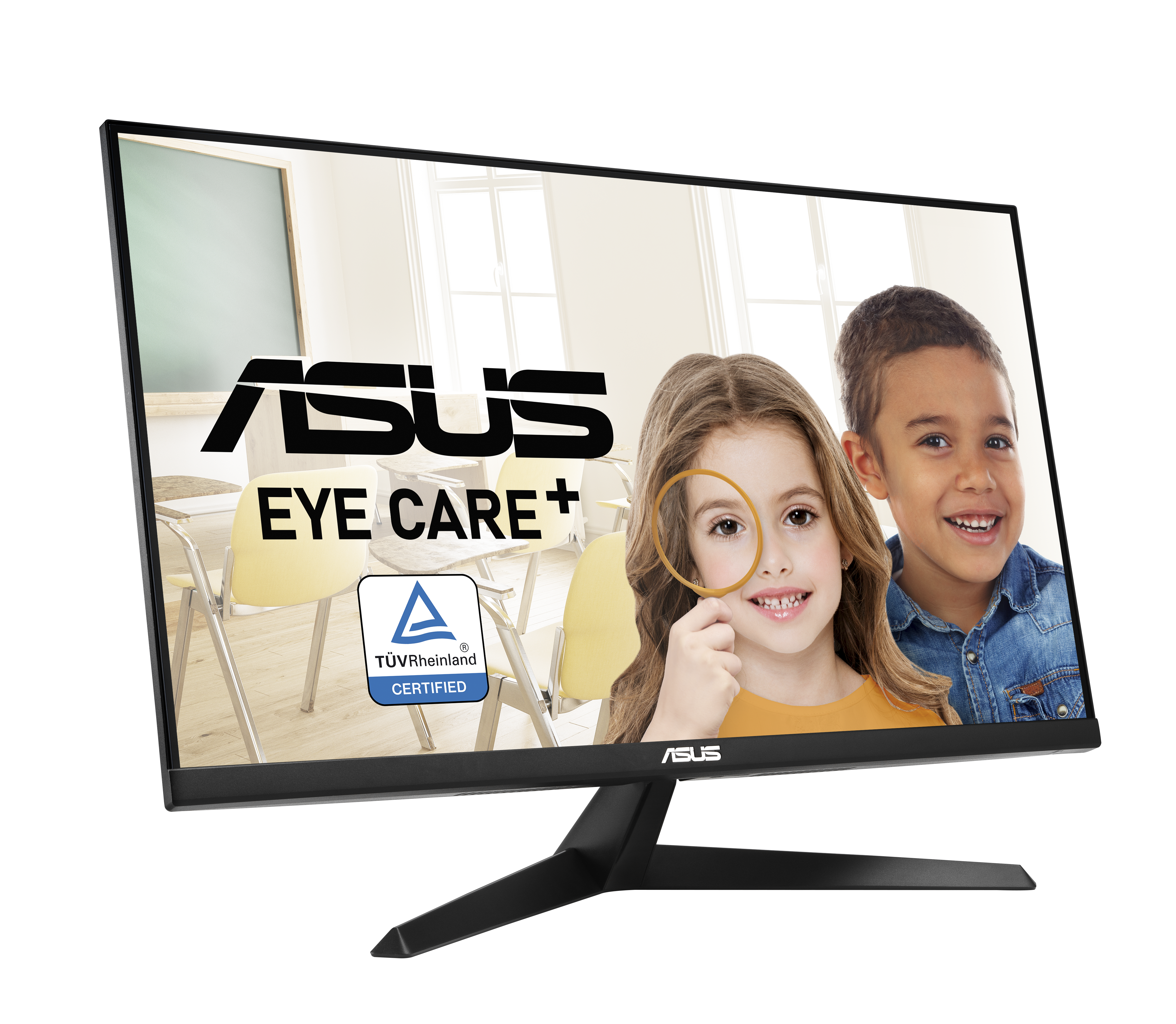 ASUS Eye Care+ Monitor mit Kindern, TUV Rheinland Zertifizierung.