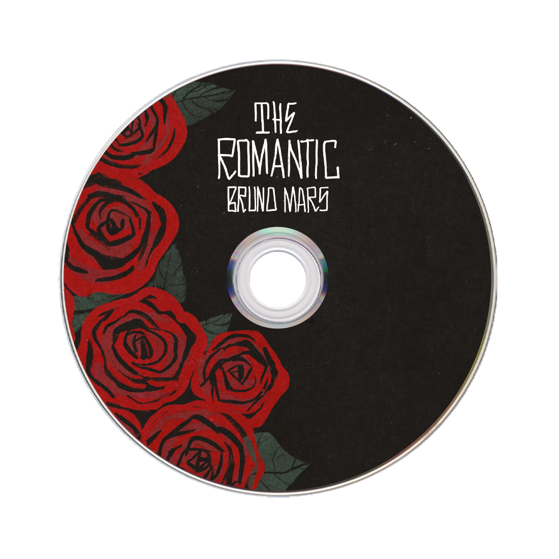 CD mit roten Rosen und dem Titel "The Romantic Bruno Mars".