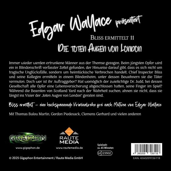 Edgar Wallace präsentiert "Die toten Augen von London". Hörspiel mit Gigaphon und Raute Media.