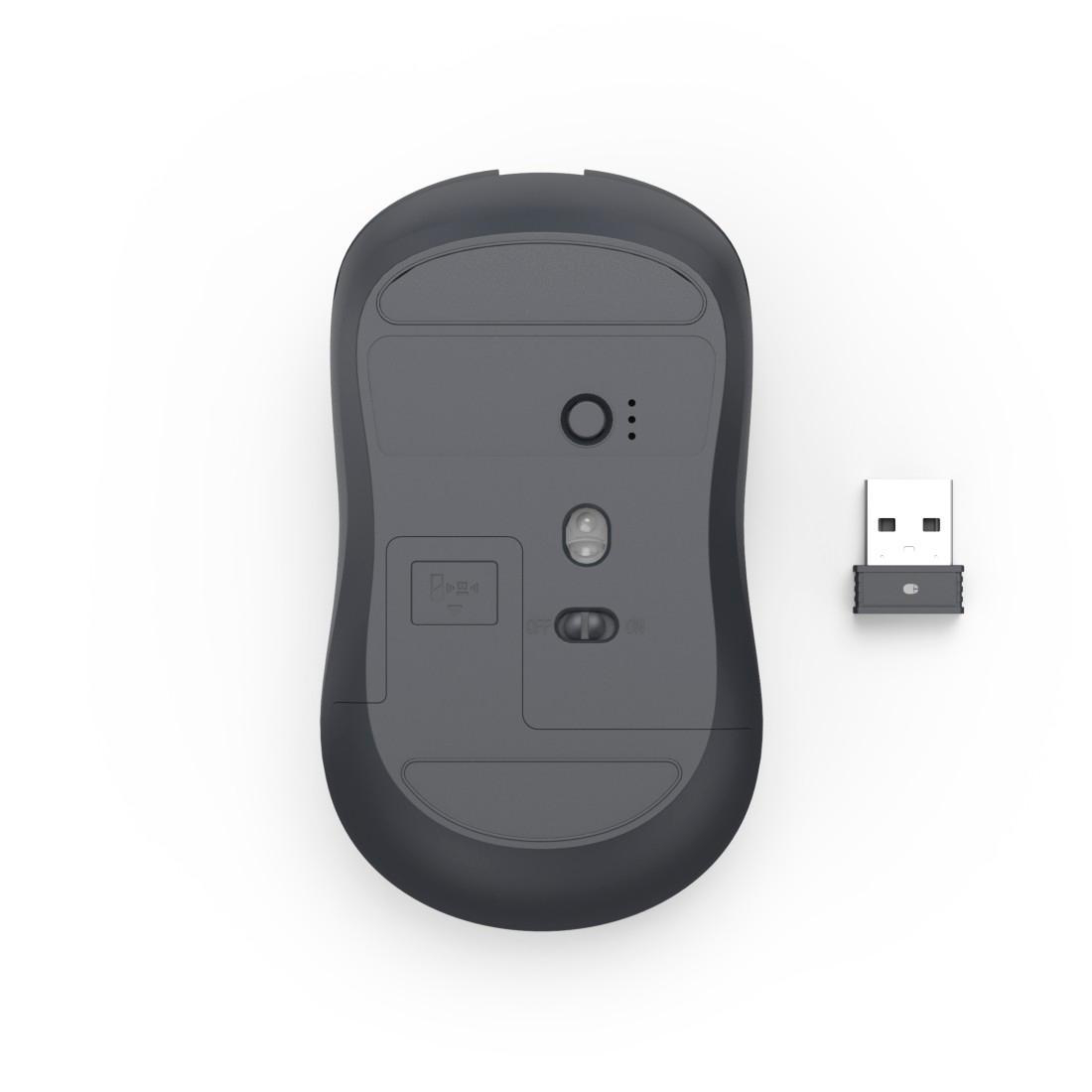 Graue Mausunterseite mit USB-Dongle.
