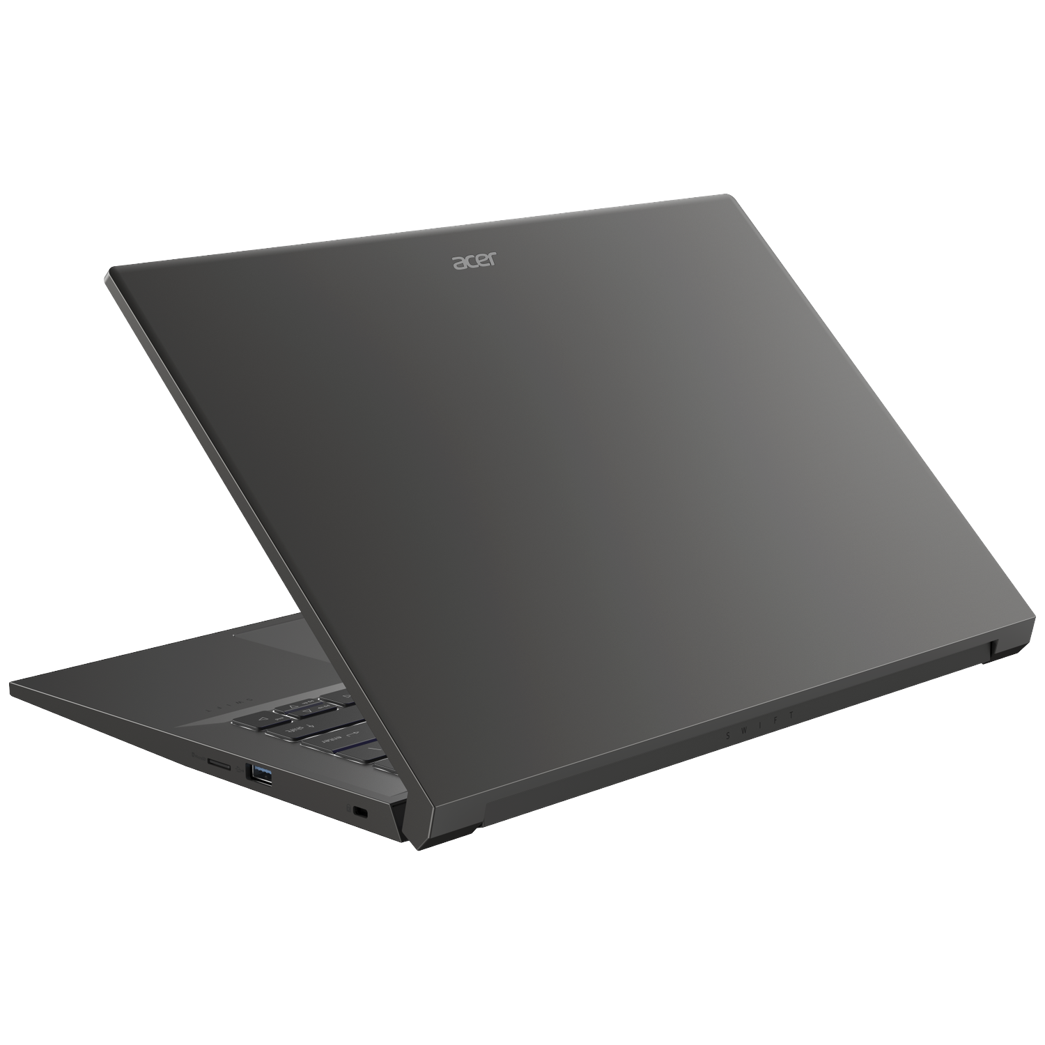 A closed, dark gray Acer laptop on a white background.