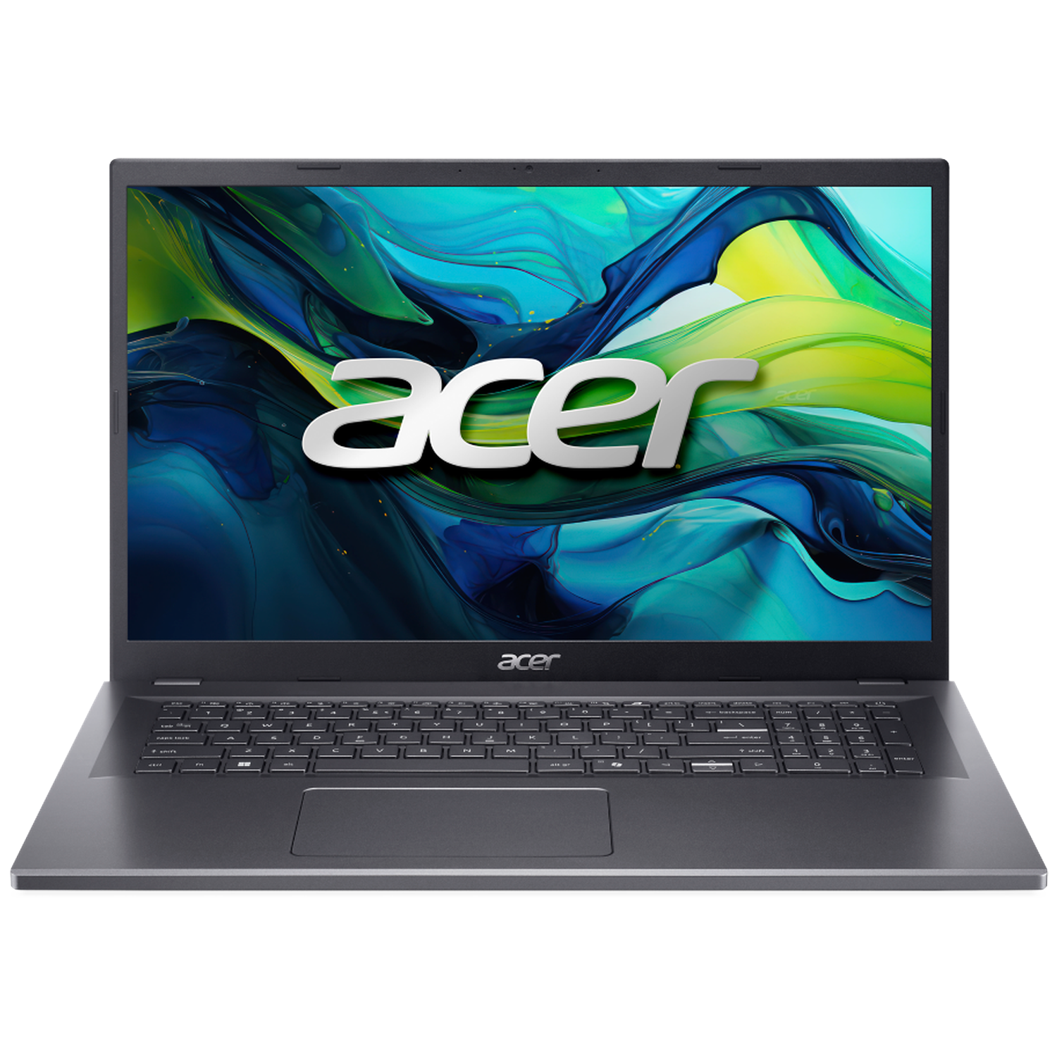 Een gesloten Acer laptop met een kleurrijke achtergrond op het scherm.