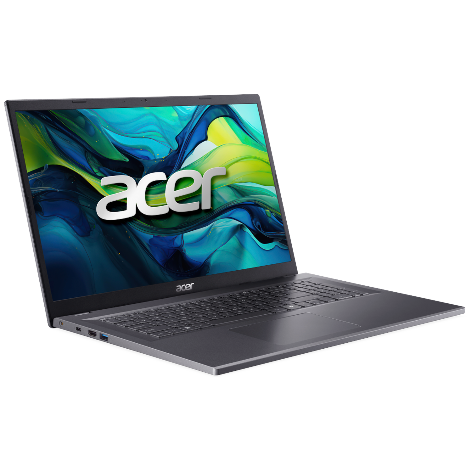 Een open Acer laptop met een abstracte achtergrond op het scherm.
