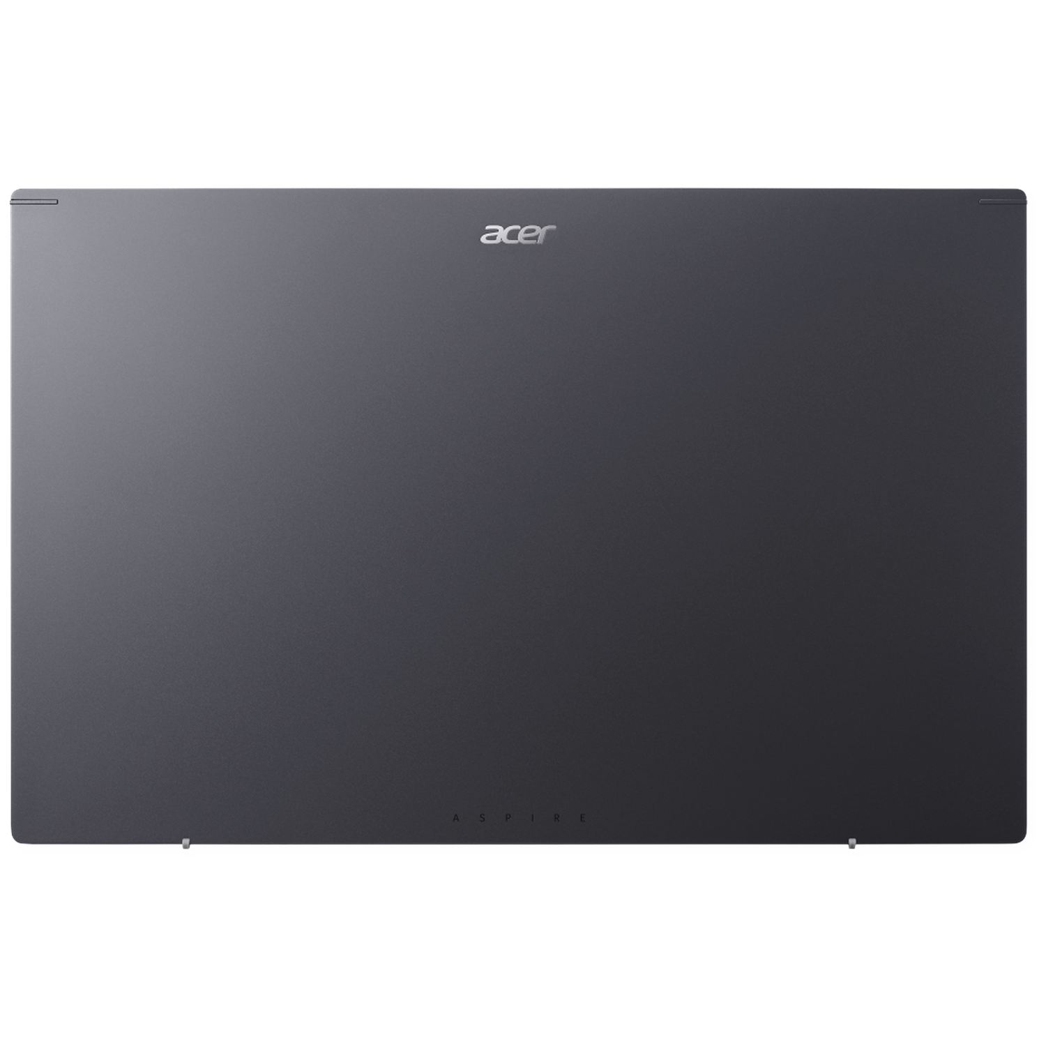 Achterkant van een donkere Acer Aspire laptop met zilveren logo.
