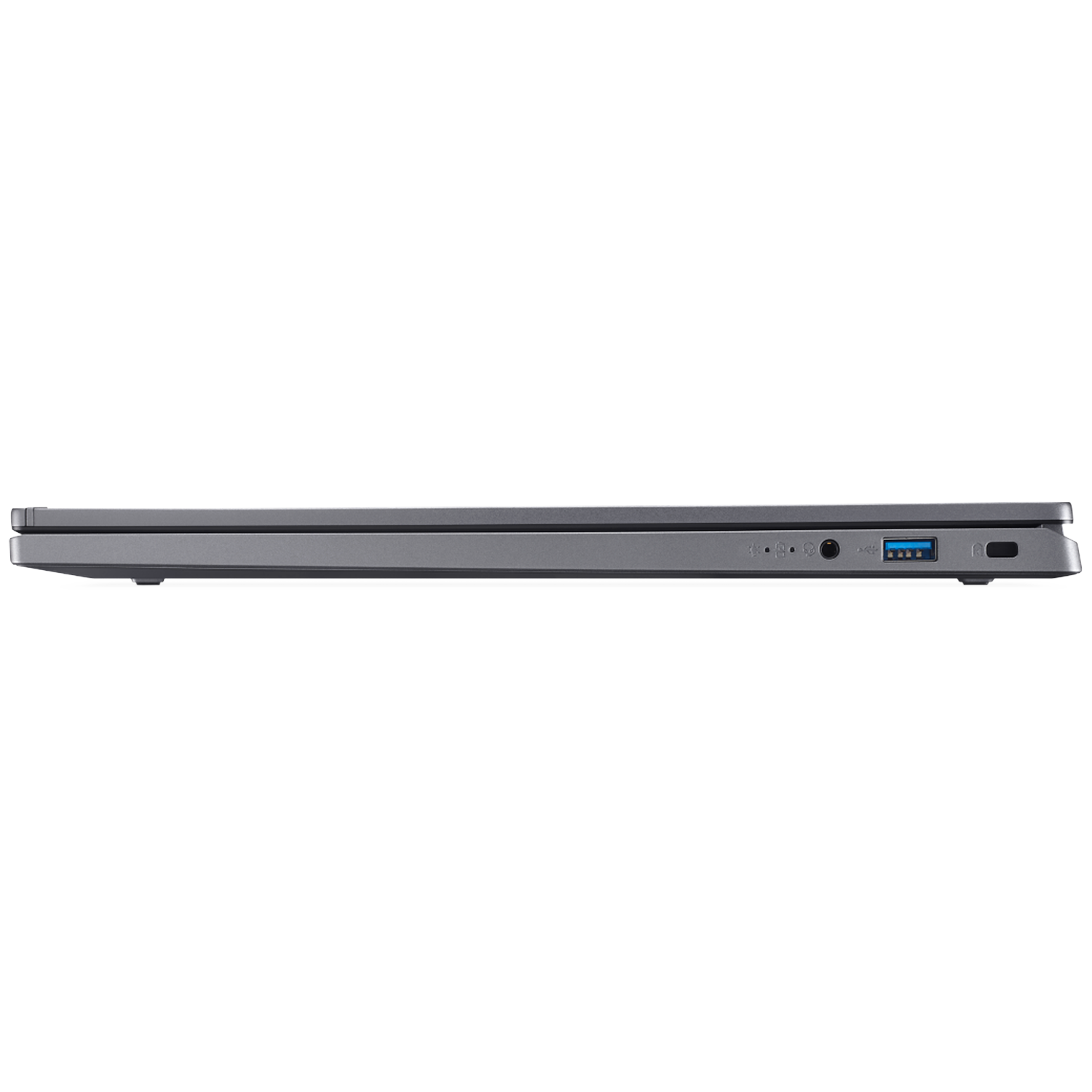 Gray laptop side with USB port and headphone jack.