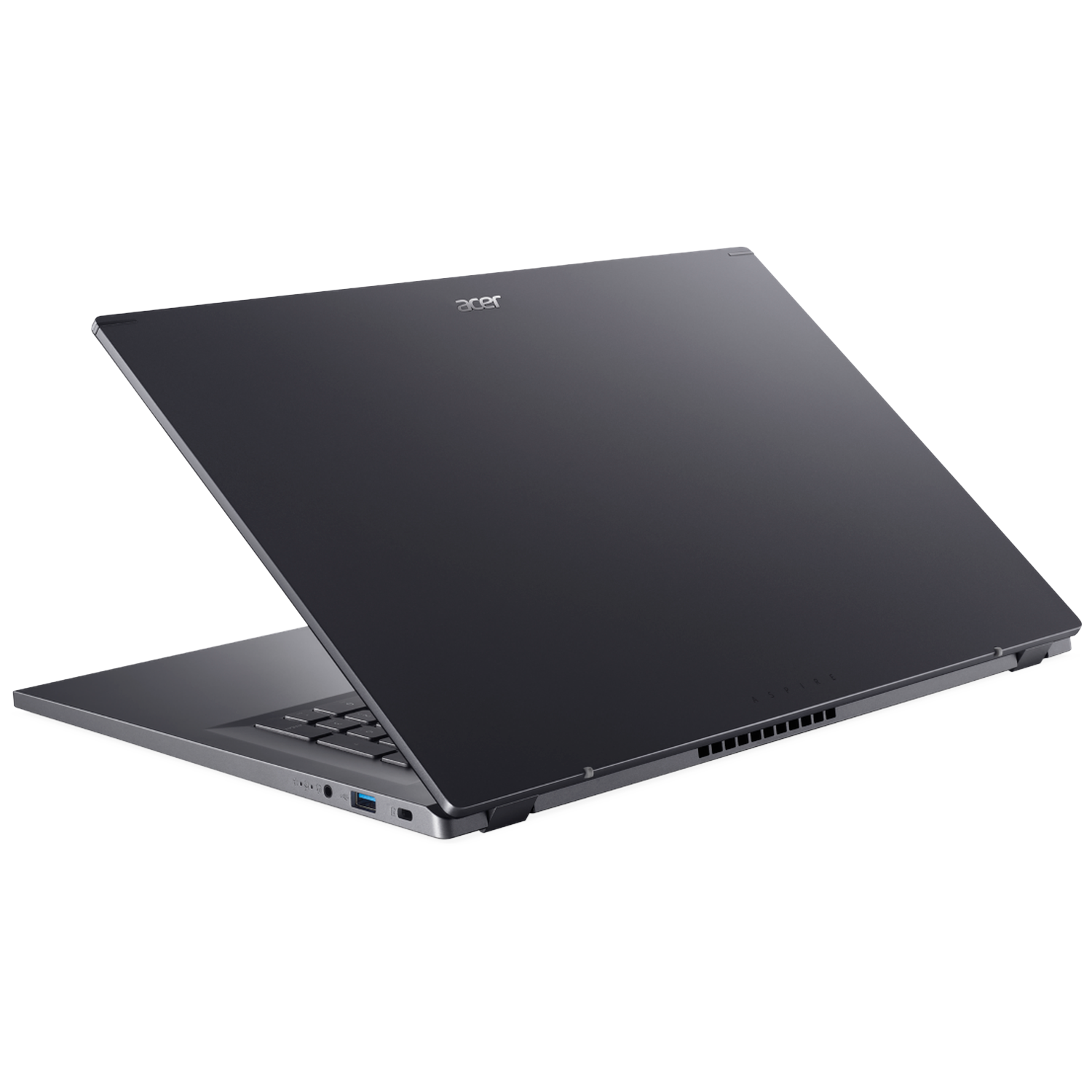 A dark Acer laptop with its lid open, showing the keyboard.