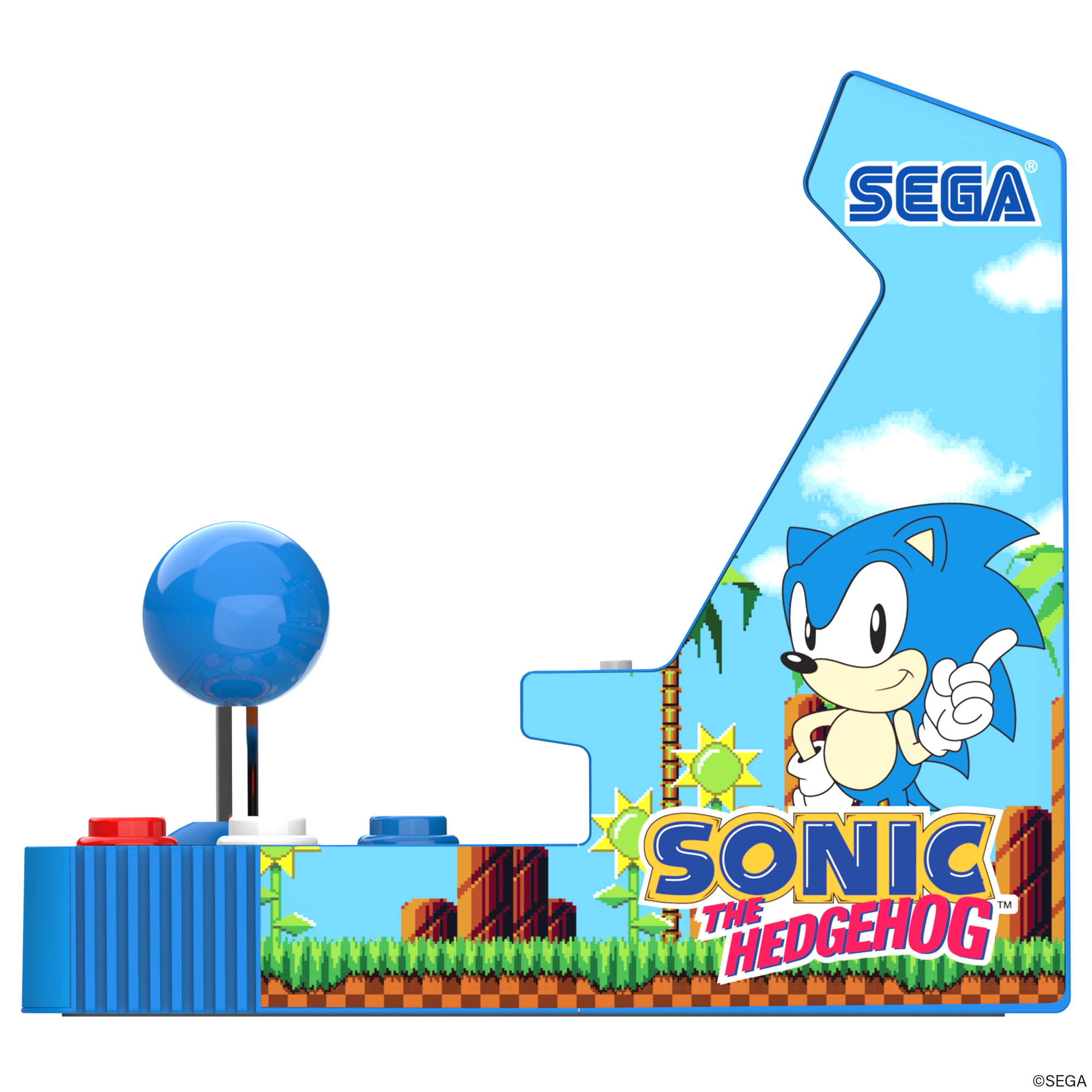 Sonic the Hedgehog tasarımlı mini atari makinesi ve joystick.