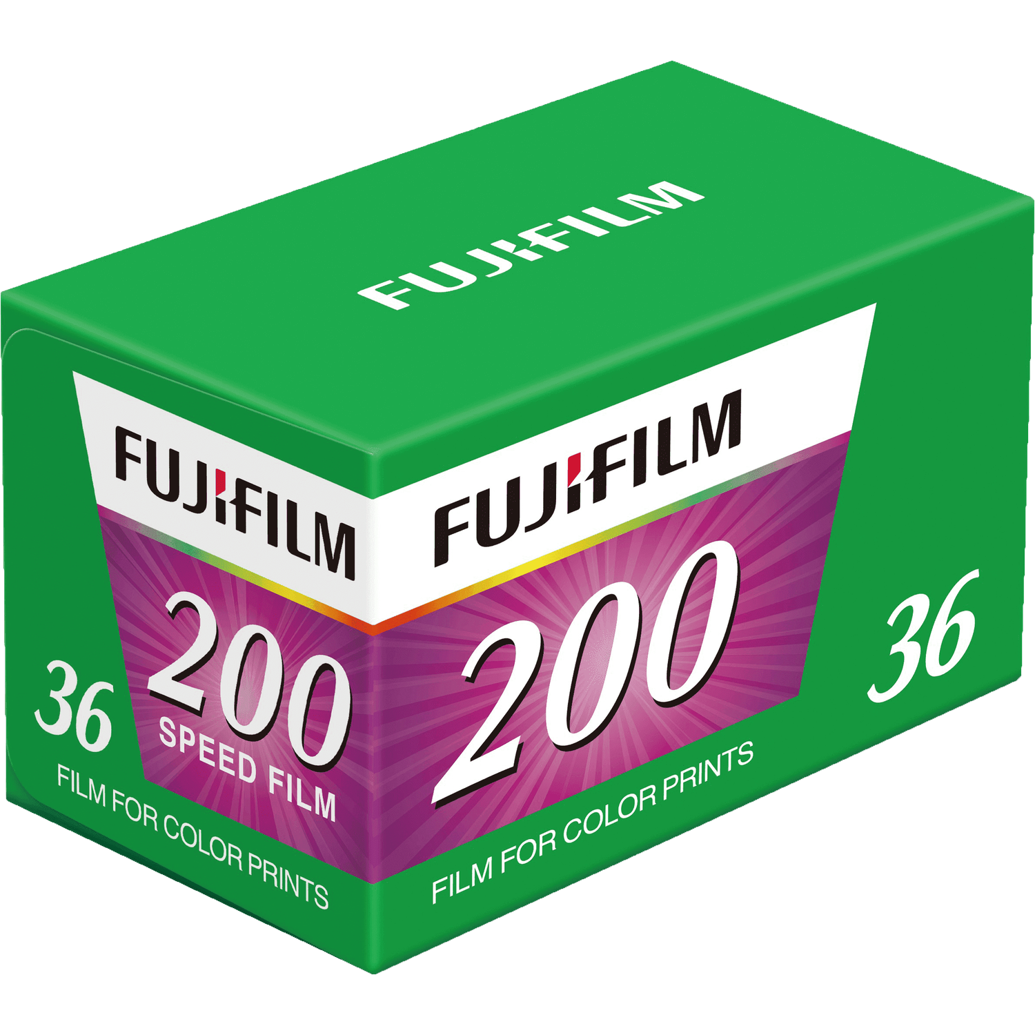 Groene Fujifilm verpakking 36 opnamen, 200 speed kleurenfilm voor kleurenprints.