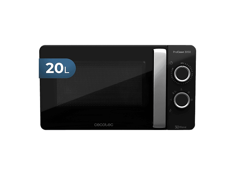 Microondas - Cecotec ProClean 3050, 1150 W, Capacidad 20 L, Tecnología 3DWave, Ready2Clean, 6 niveles de potencia, Temporizador 30 min, Negro