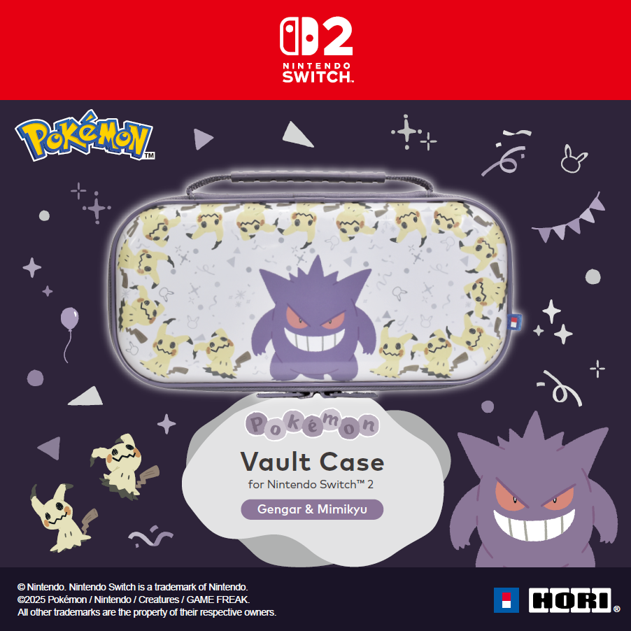 Nintendo Switch Hülle mit Gengar und Mimikyu Design, lila und gelb.