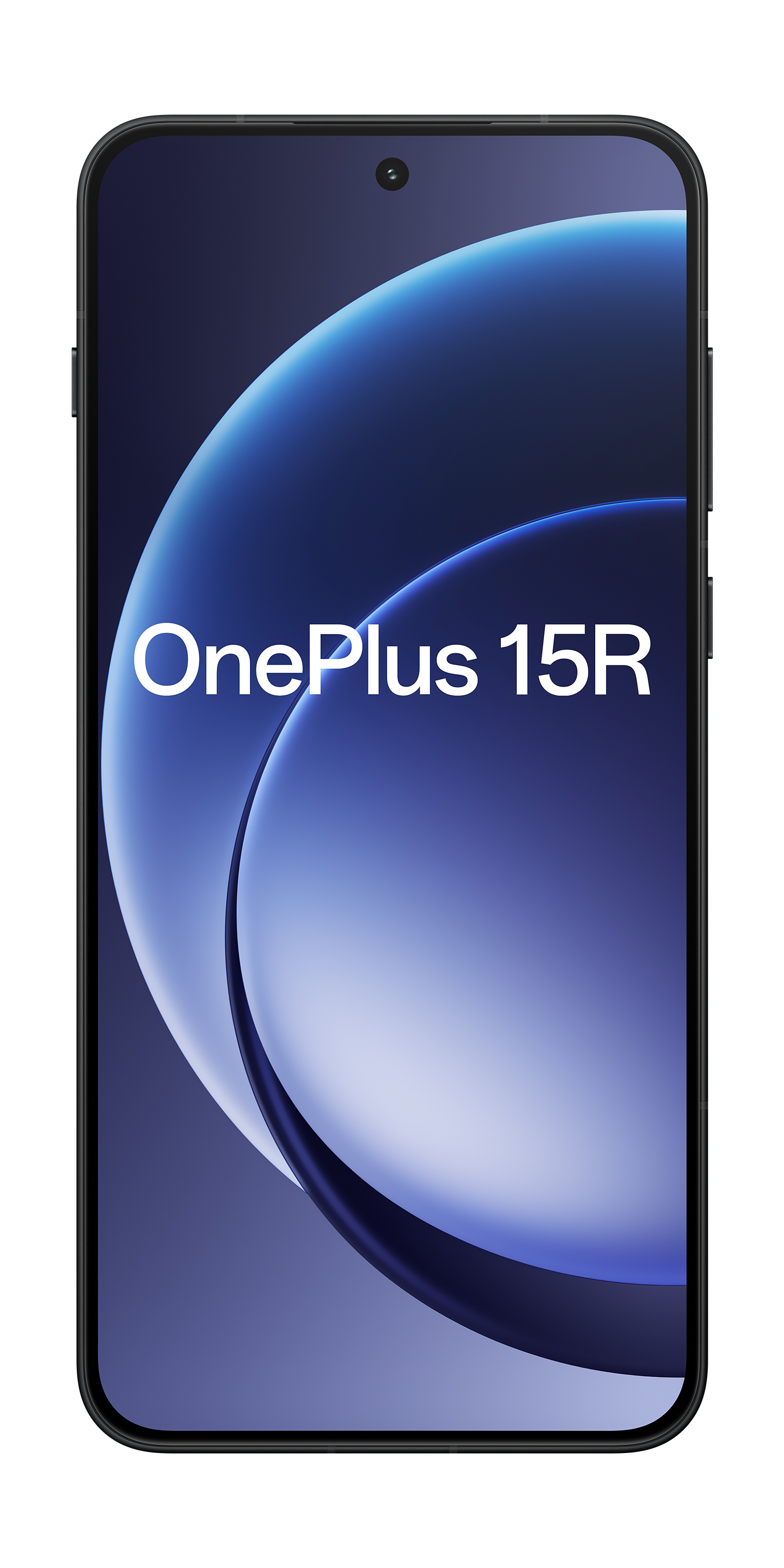 Smartfon wyświetlający tekst „OnePlus 15R” na ekranie.