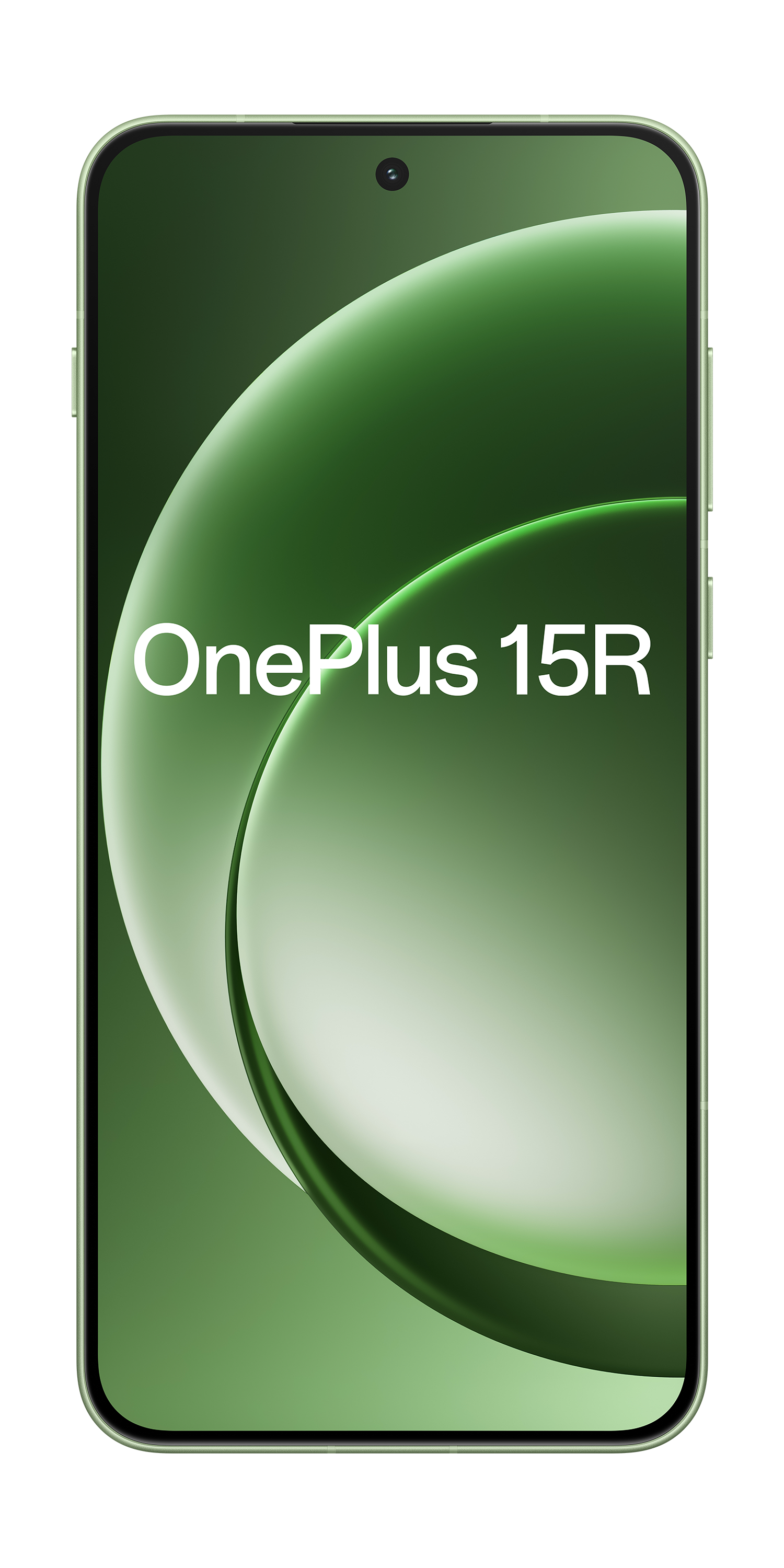 Zielony smartfon OnePlus 15R z abstrakcyjnym wzorem.