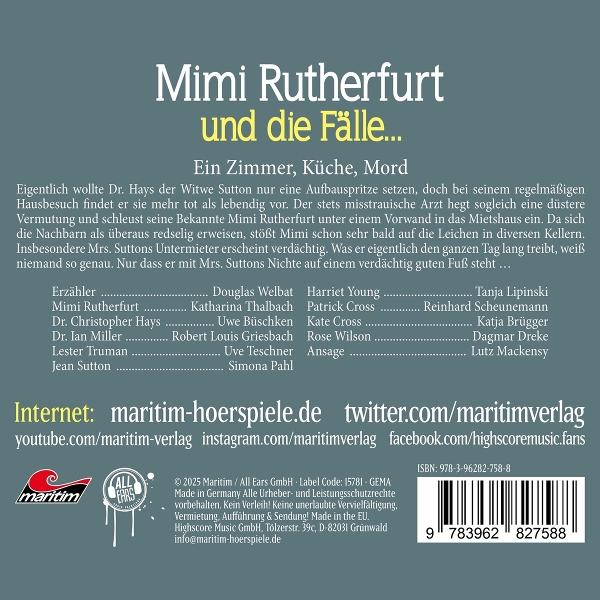 Buchcover mit Titel 'Mimi Rutherfurt und die Fälle...'. Enthält Text und Logos.
