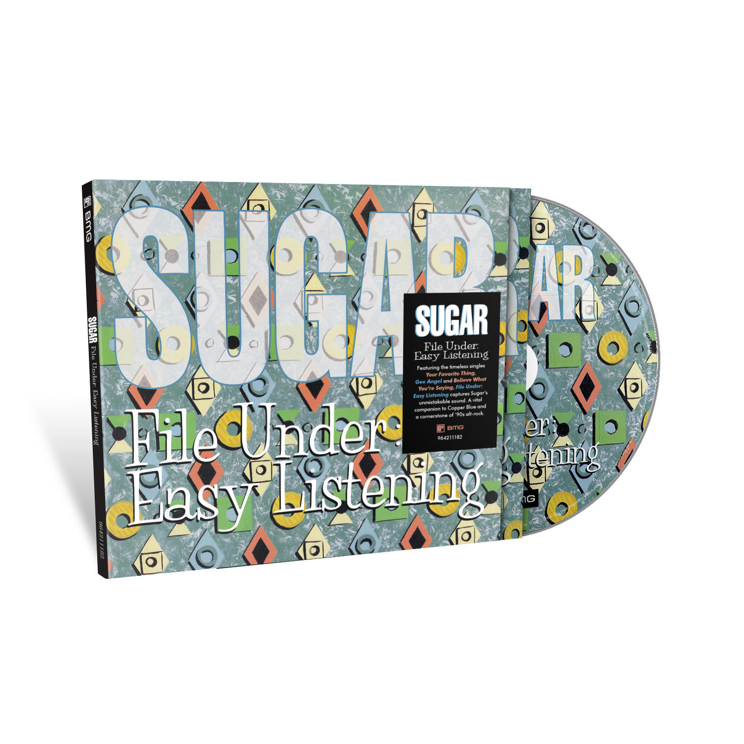 CD-Albumcover und Disc für Sugar's File Under: Easy Listening, mit abstrakten Formen.