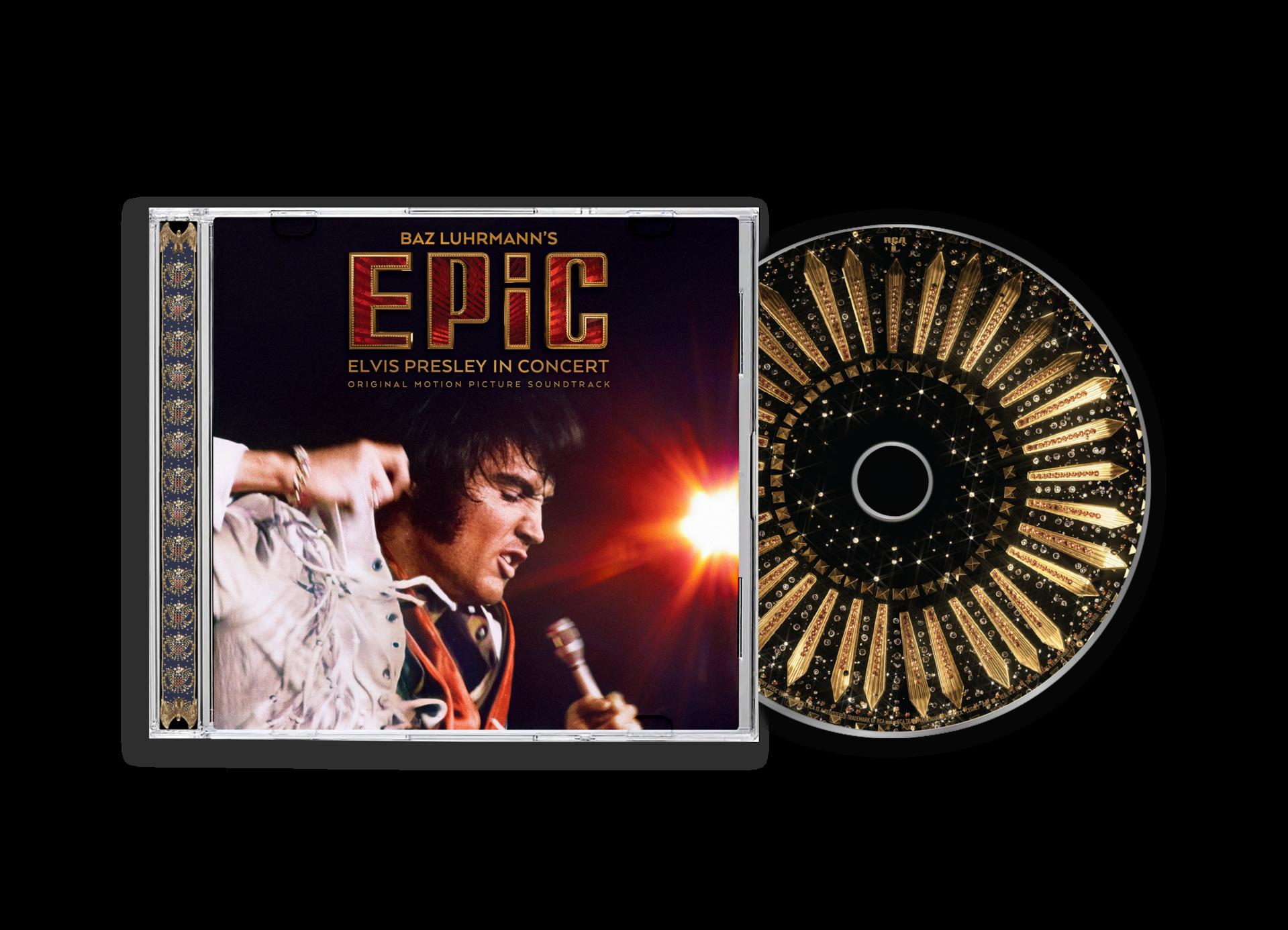 Elvis Presley auf dem Cover eines "Epic"-Soundtracks, daneben eine CD.