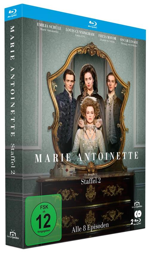 Blu-ray-Hülle: "Marie Antoinette Staffel 2" mit vier Personen im Spiegel.