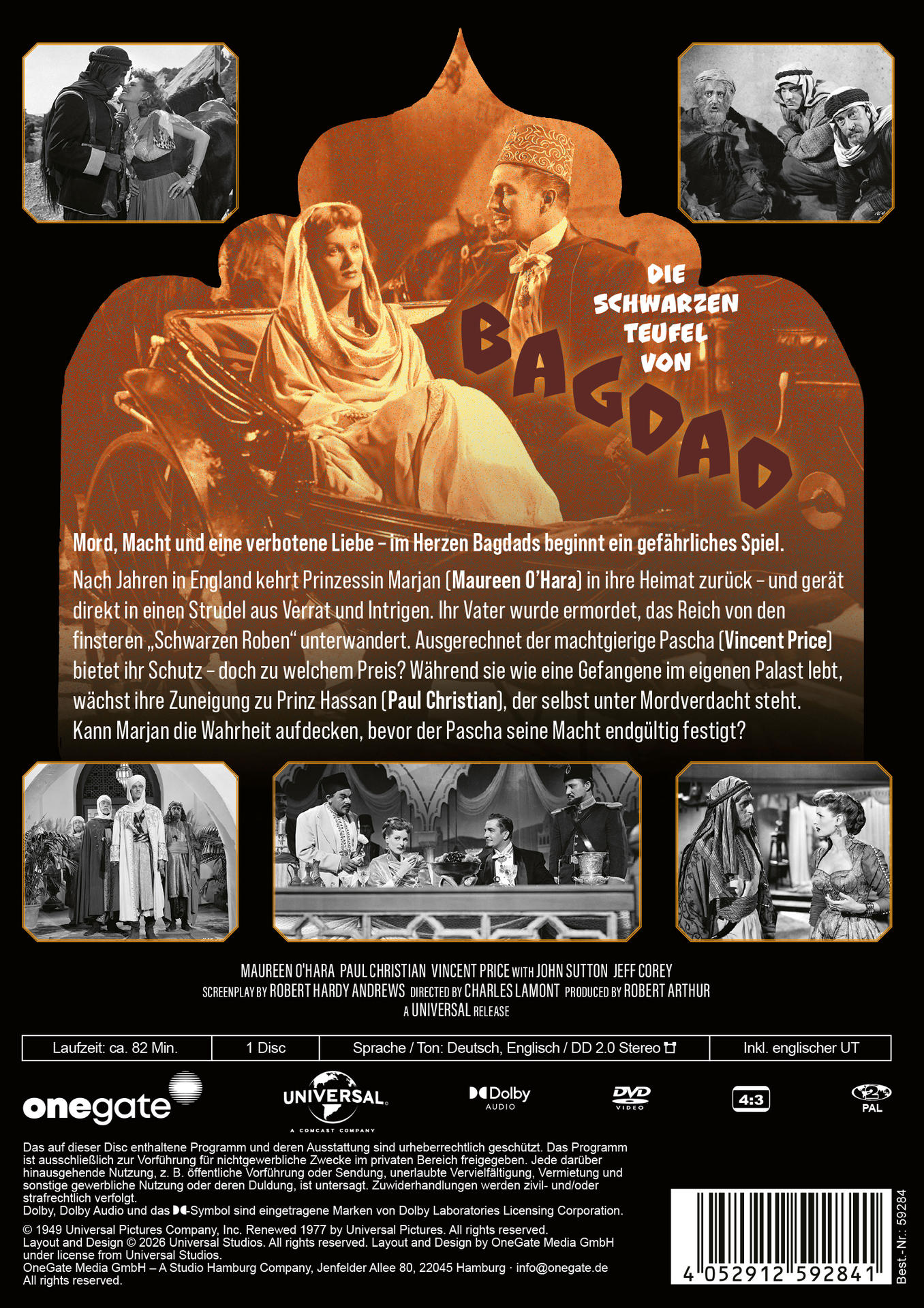 Filmplakat mit Szenen und Titel "Die Schwarzen Teufel von Bagdad".