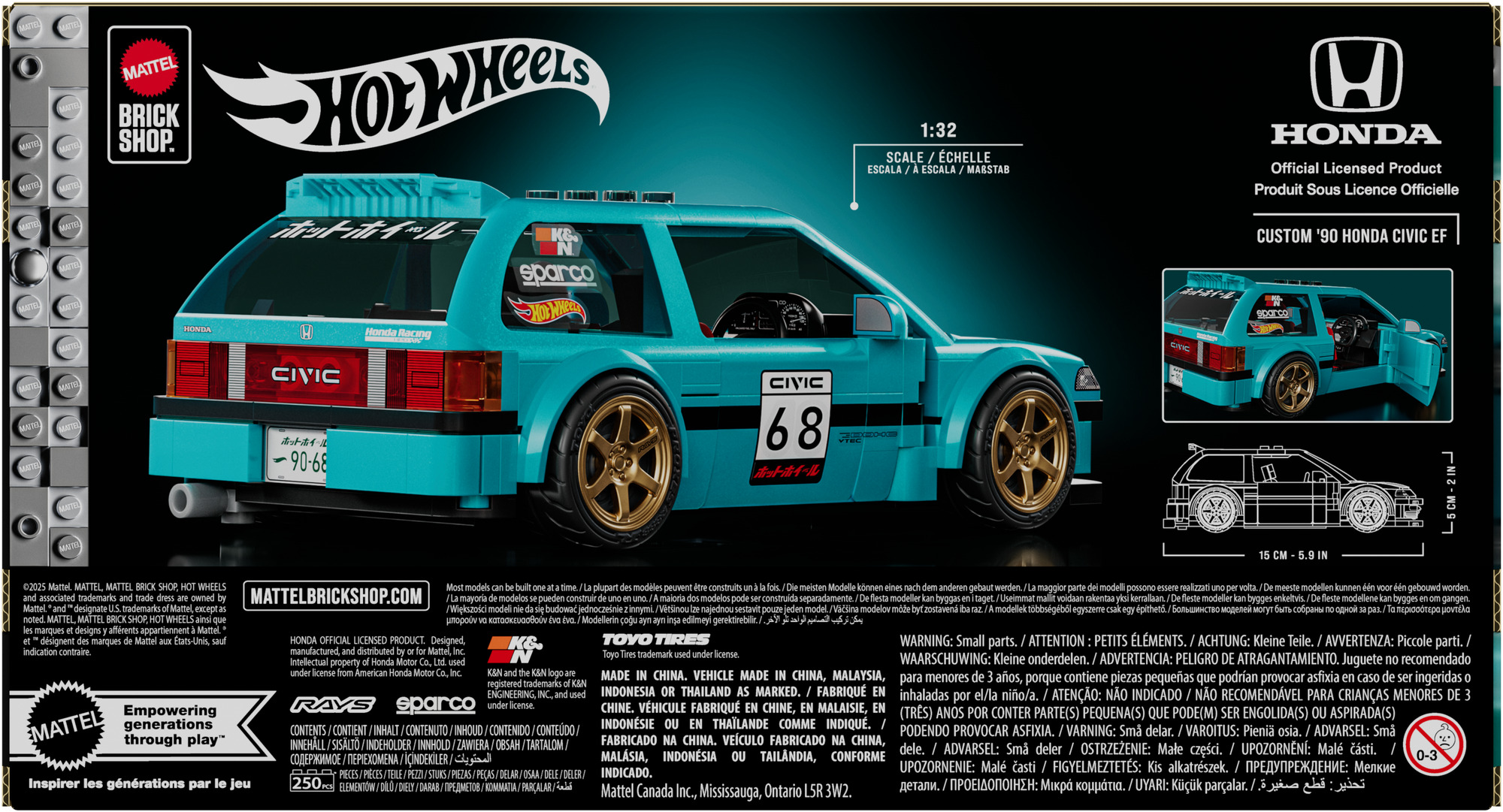 Ein blauer Honda Civic EF-Modellbausatz von Hot Wheels im 1:32-Maßstab.