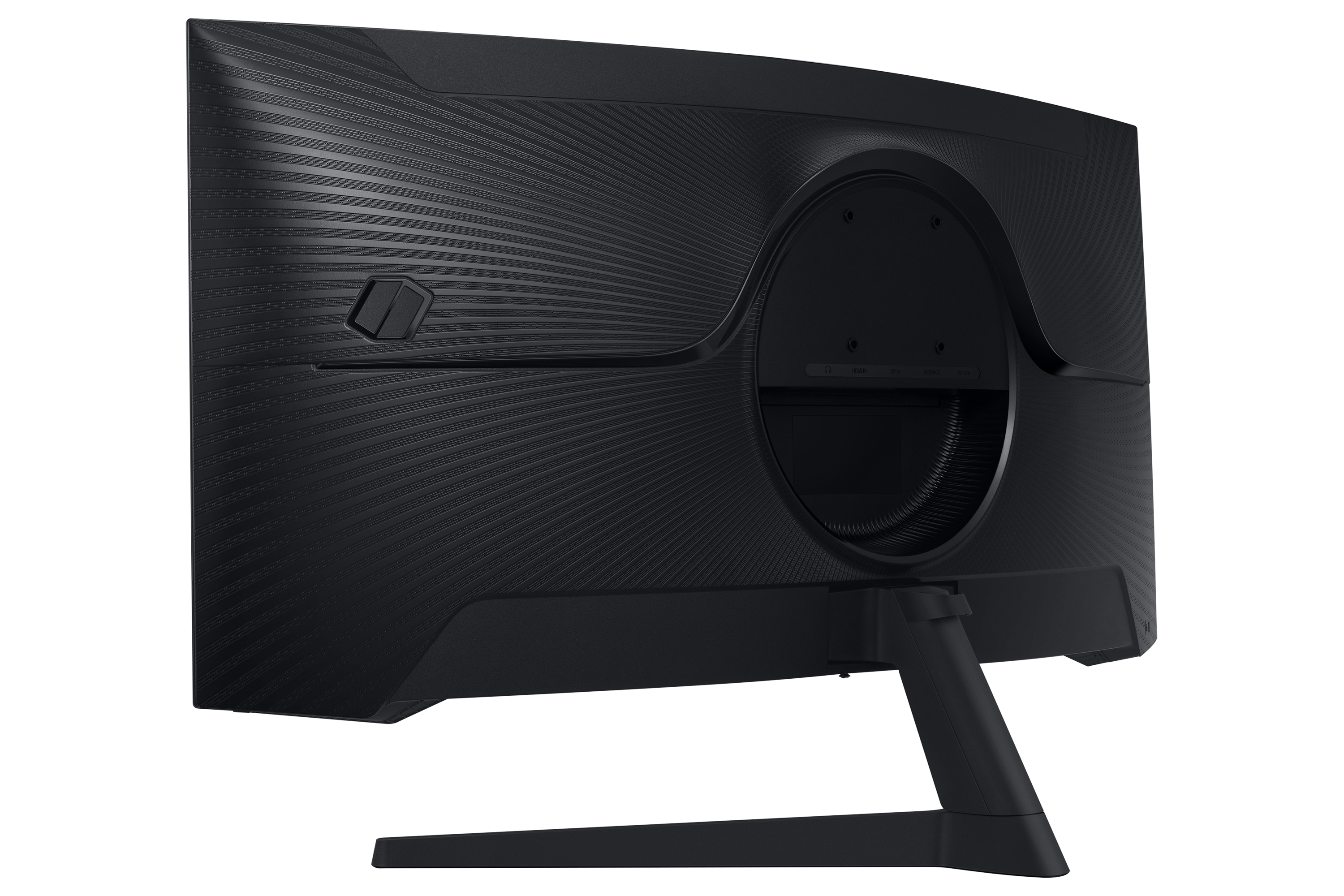 Tył czarnego monitora z otworami wentylacyjnymi i portami.