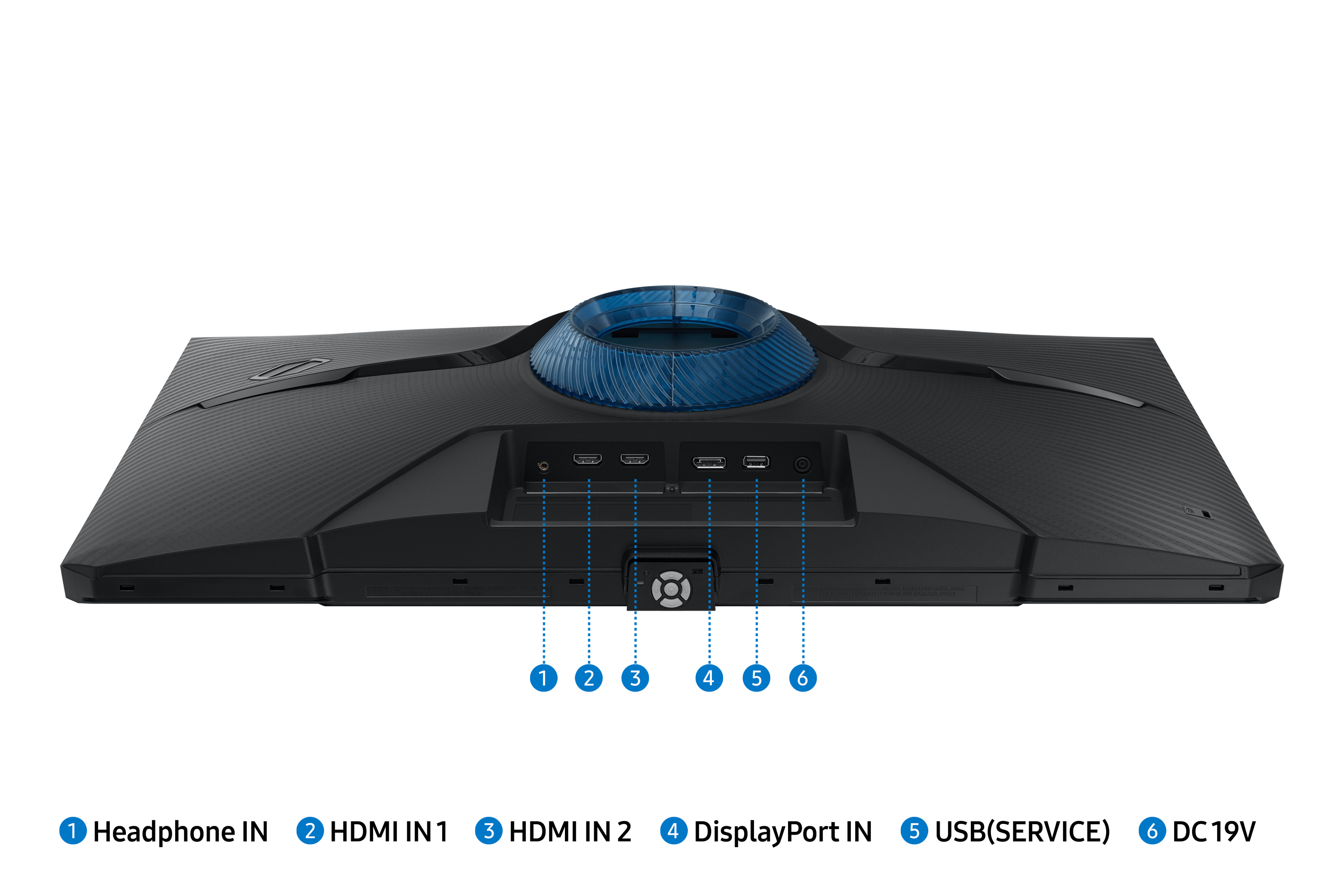 Tył monitora z portami: HDMI, USB, audio.
