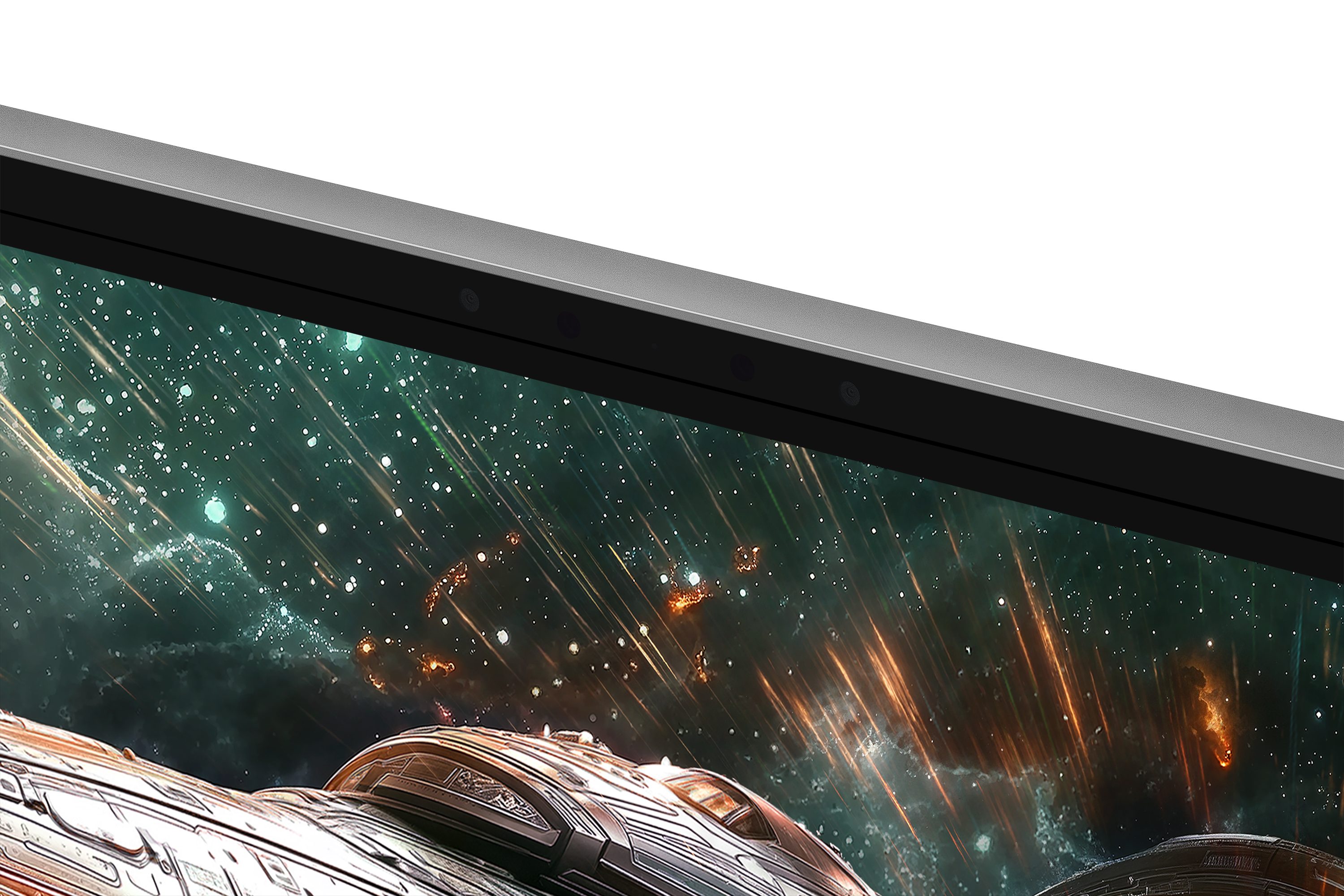 Statek kosmiczny na tle gwiaździstego nieba z wieloma światłami.