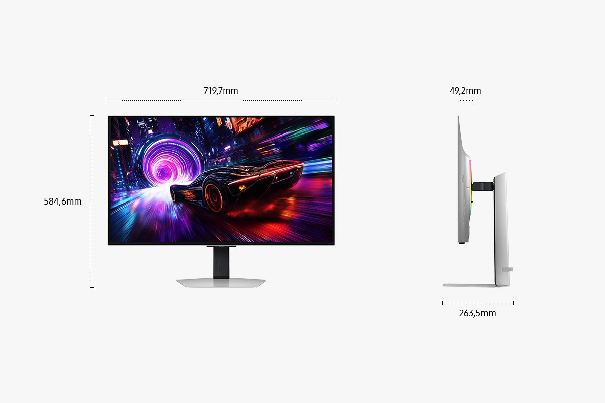 Monitor z ekranem futurystycznego samochodu, wymiary 719,7x584,6mm.