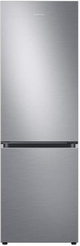 Ein silberner Samsung Kühlschrank mit zwei Türen.