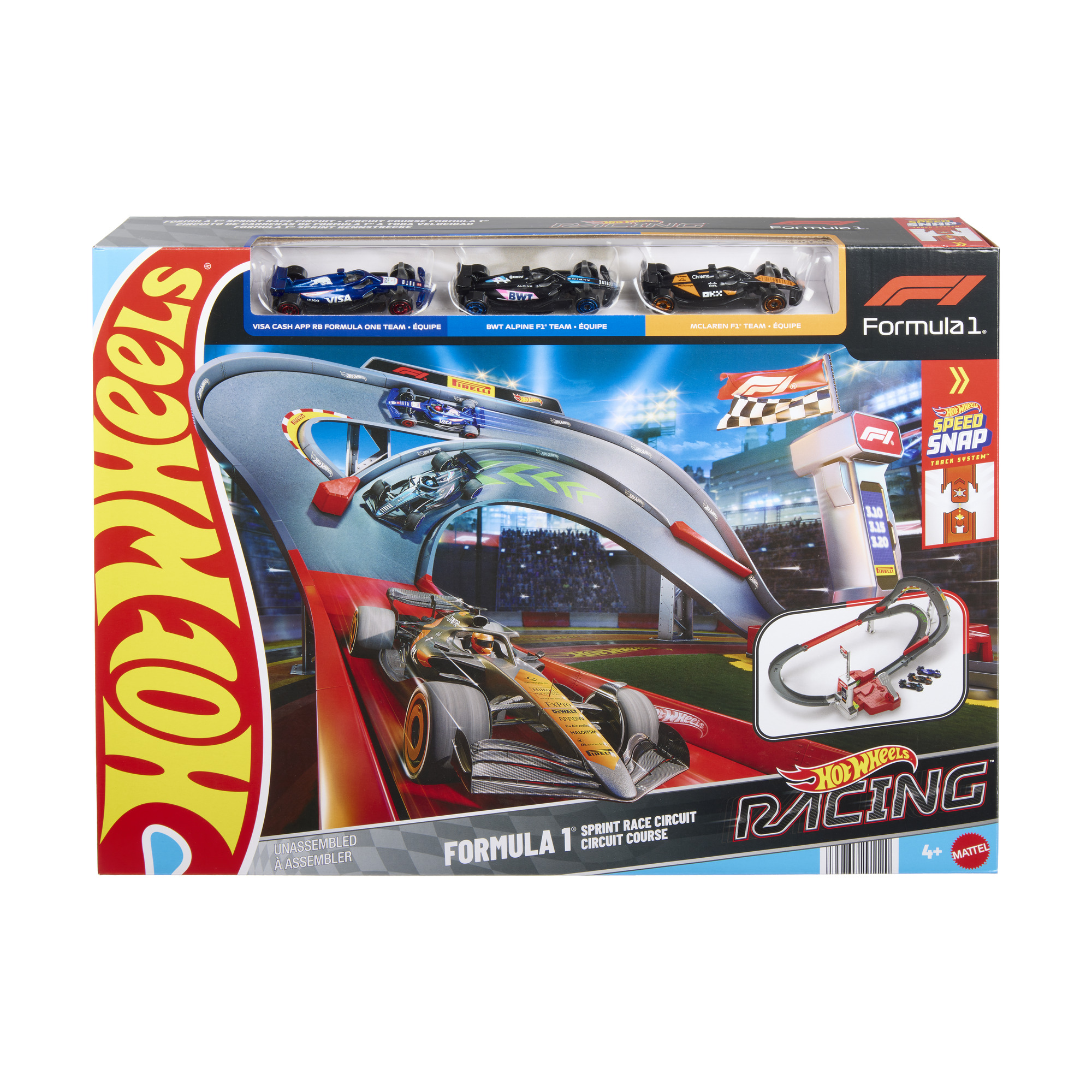 Hot Wheels Formel 1 Rennstrecken-Set mit Autos und Rennstrecke.
