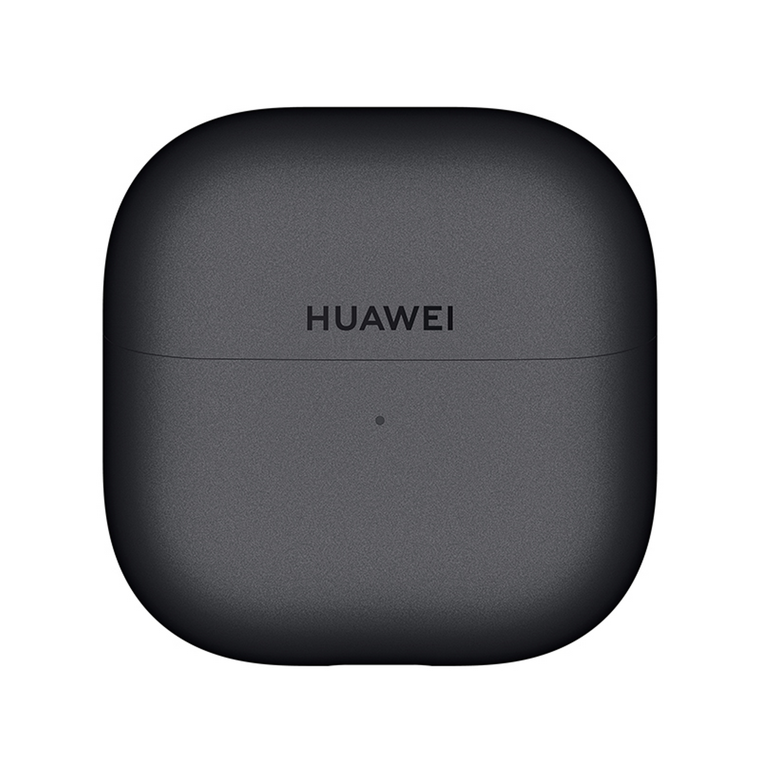 Un estuche de carga Huawei gris oscuro cerrado para auriculares inalámbricos.