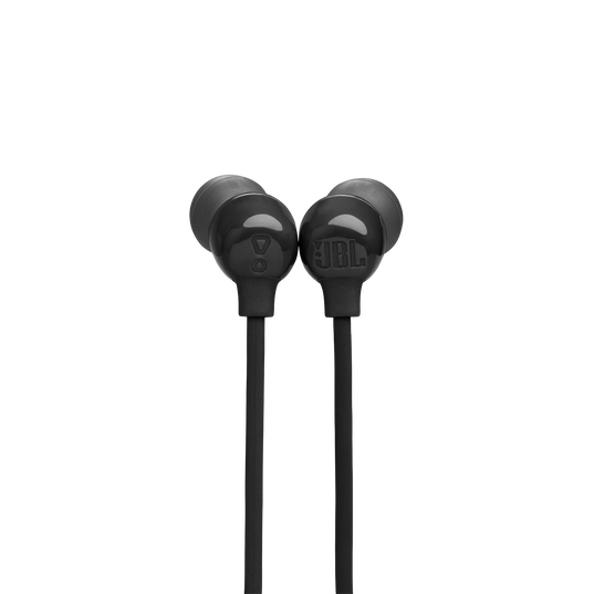 Auriculares JBL negros con cable, vista cercana.