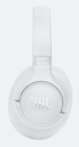 Białe słuchawki JBL z wyściełanymi nausznikami i regulowanym pałąkiem.