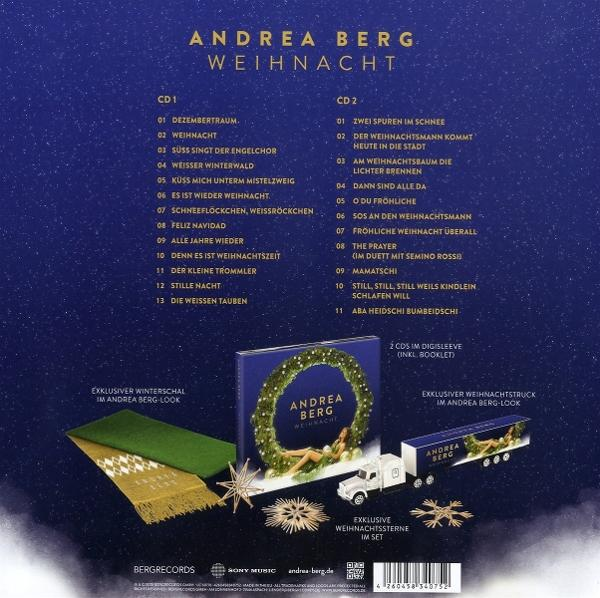 Andrea Berg Weihnacht: CD-Liste, Schal, CD-Hülle, LKW und Sterne.