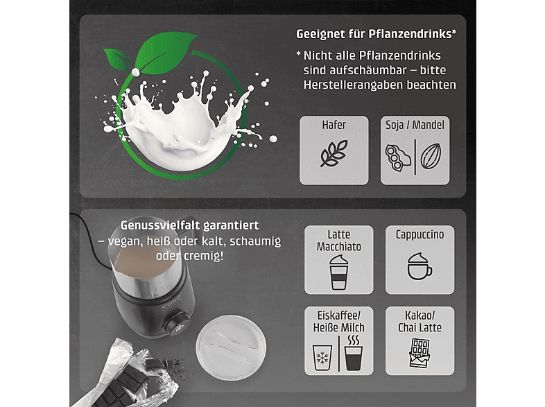 Caso 1667 PremiumLatte XL Induktions Milchaufschäumer (Schwarz, 550 Watt, 720 ml) — Foto 3 von 5