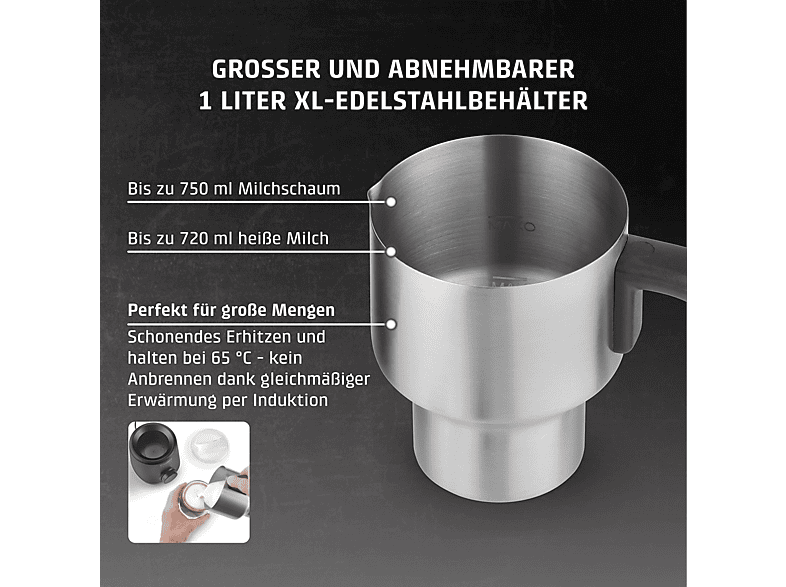 Caso 1667 PremiumLatte XL Induktions Milchaufschäumer (Schwarz, 550 Watt, 720 ml) — Foto 5 von 5