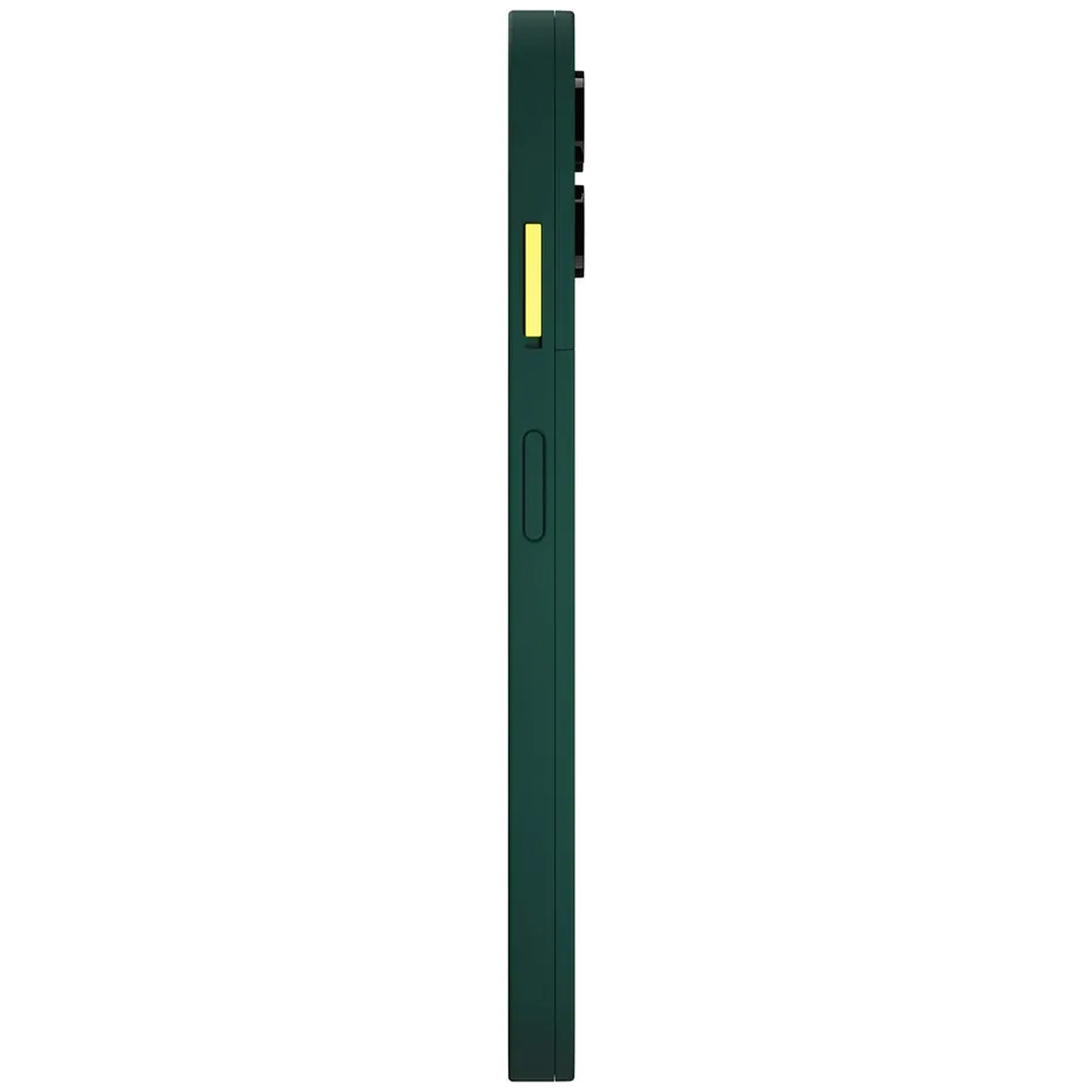 Dark green phone case with yellow accent and buttons.