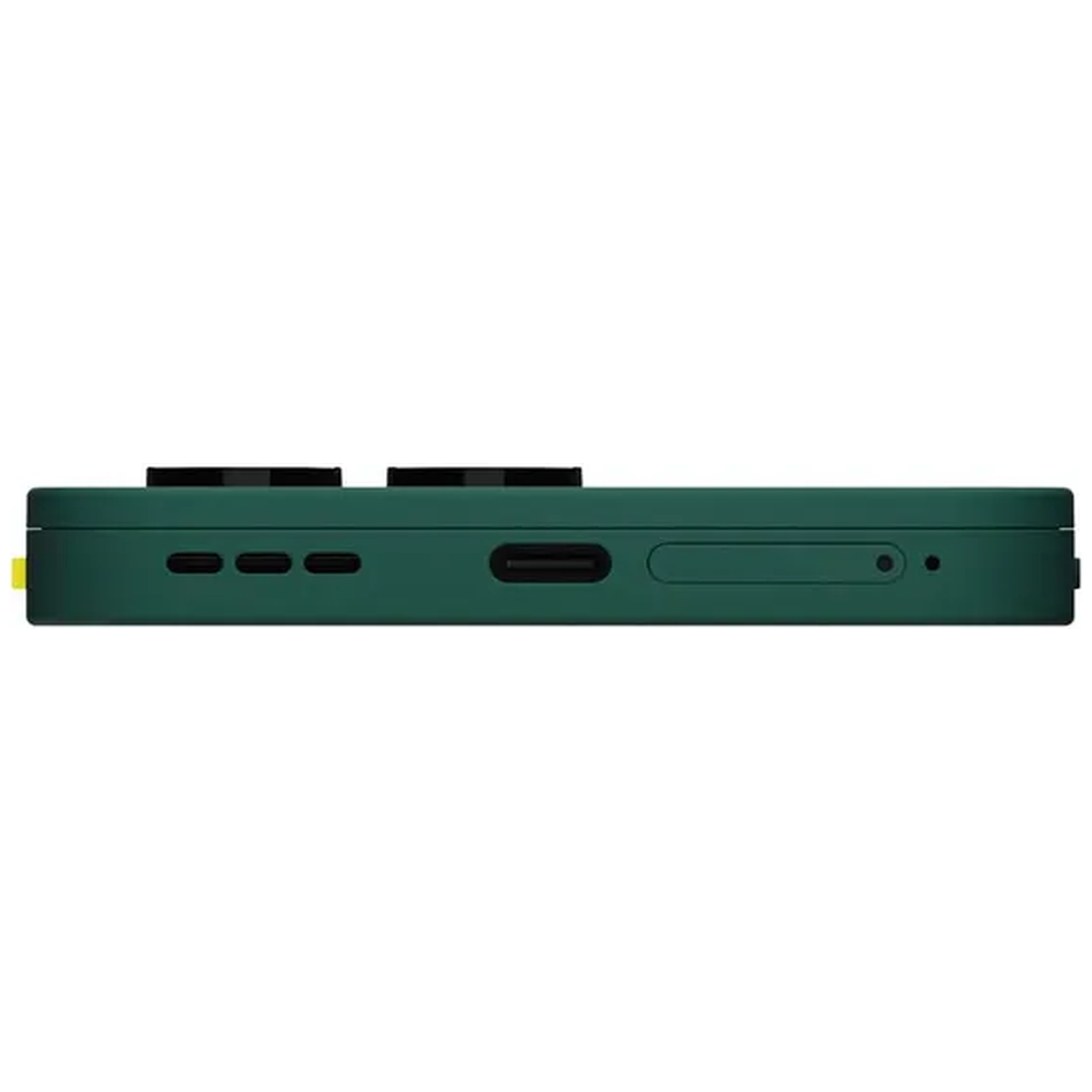Dark green smartphone side with ports and buttons visible.