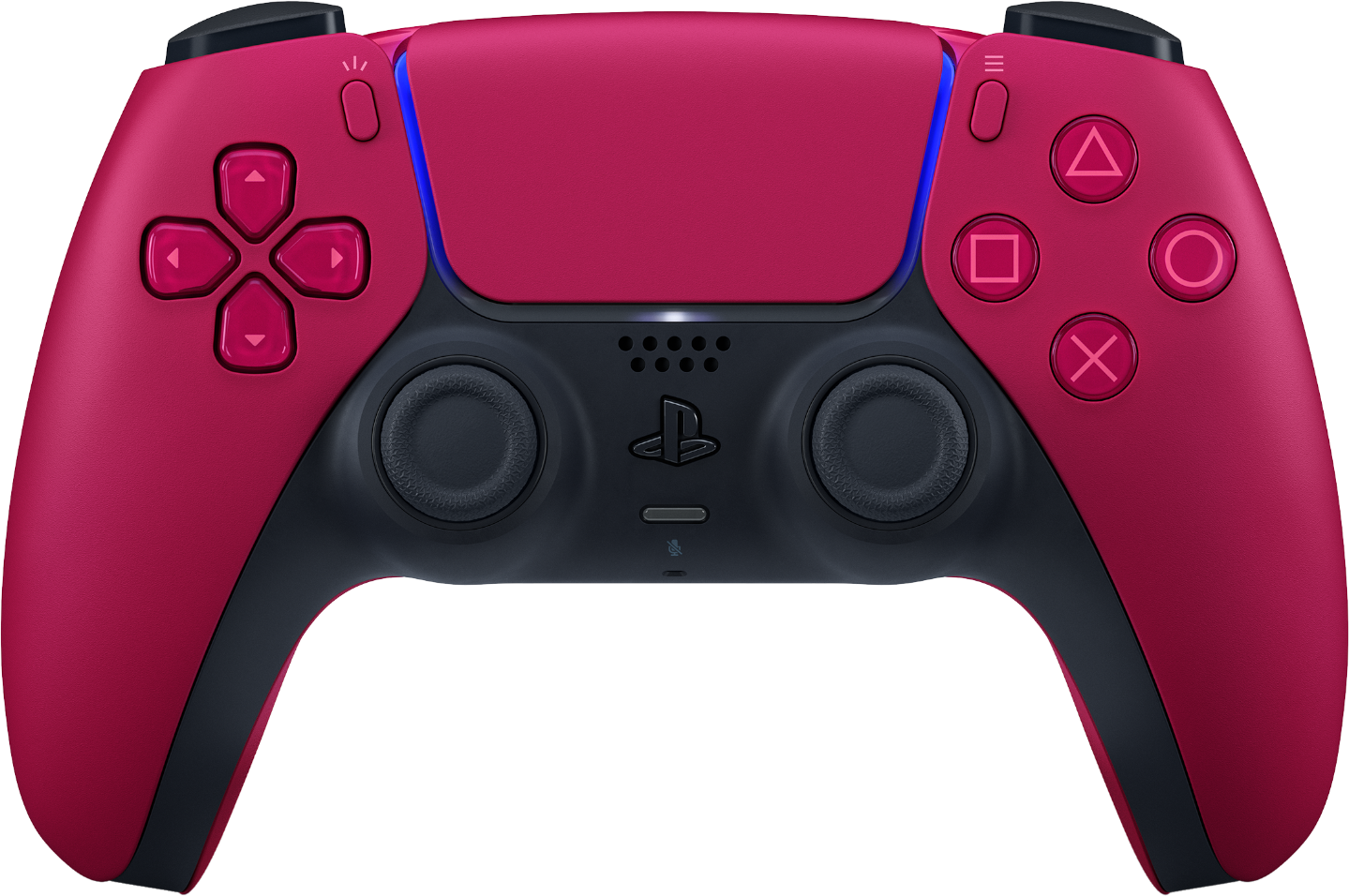 Ein magentafarbener Controller mit schwarzen Akzenten und blauen Lichtern.
