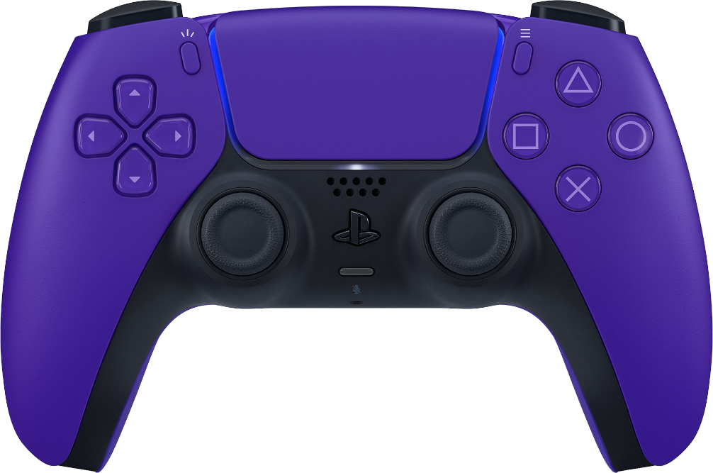 Lila Controller mit schwarzen Akzenten und Tasten.