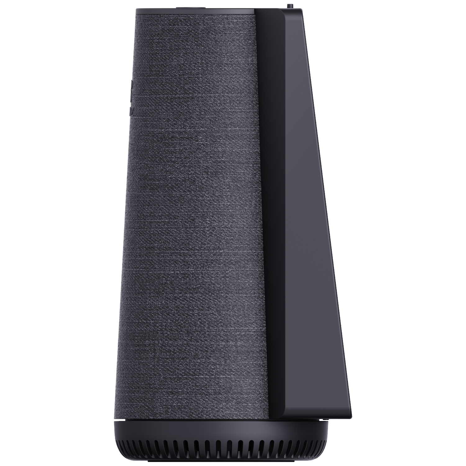 A gray, cone-shaped speaker with a black base and back.
