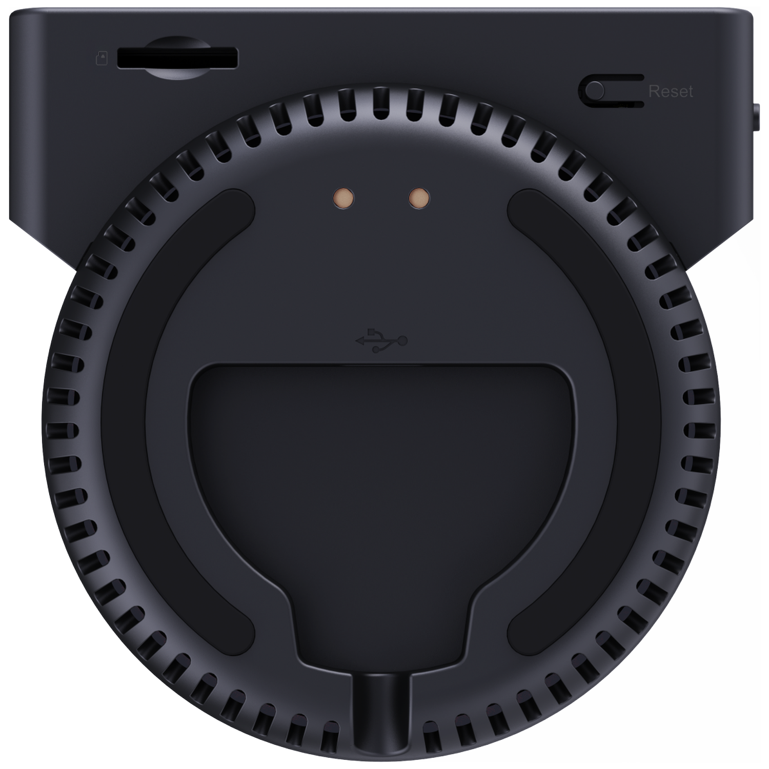 Black electronic device with SD card slot, USB port, and Reset button.
