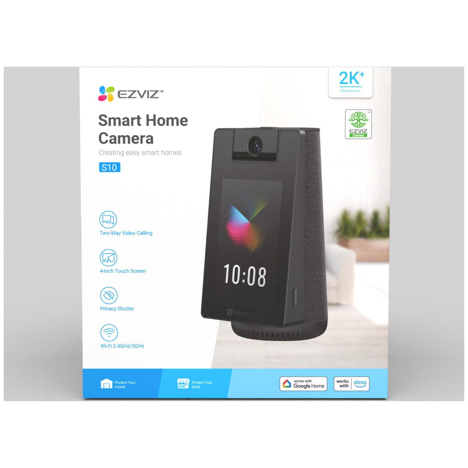 EZVIZ Smart Home Camera with 4-inch touch screen, 2K+ resolution, two-way calling.